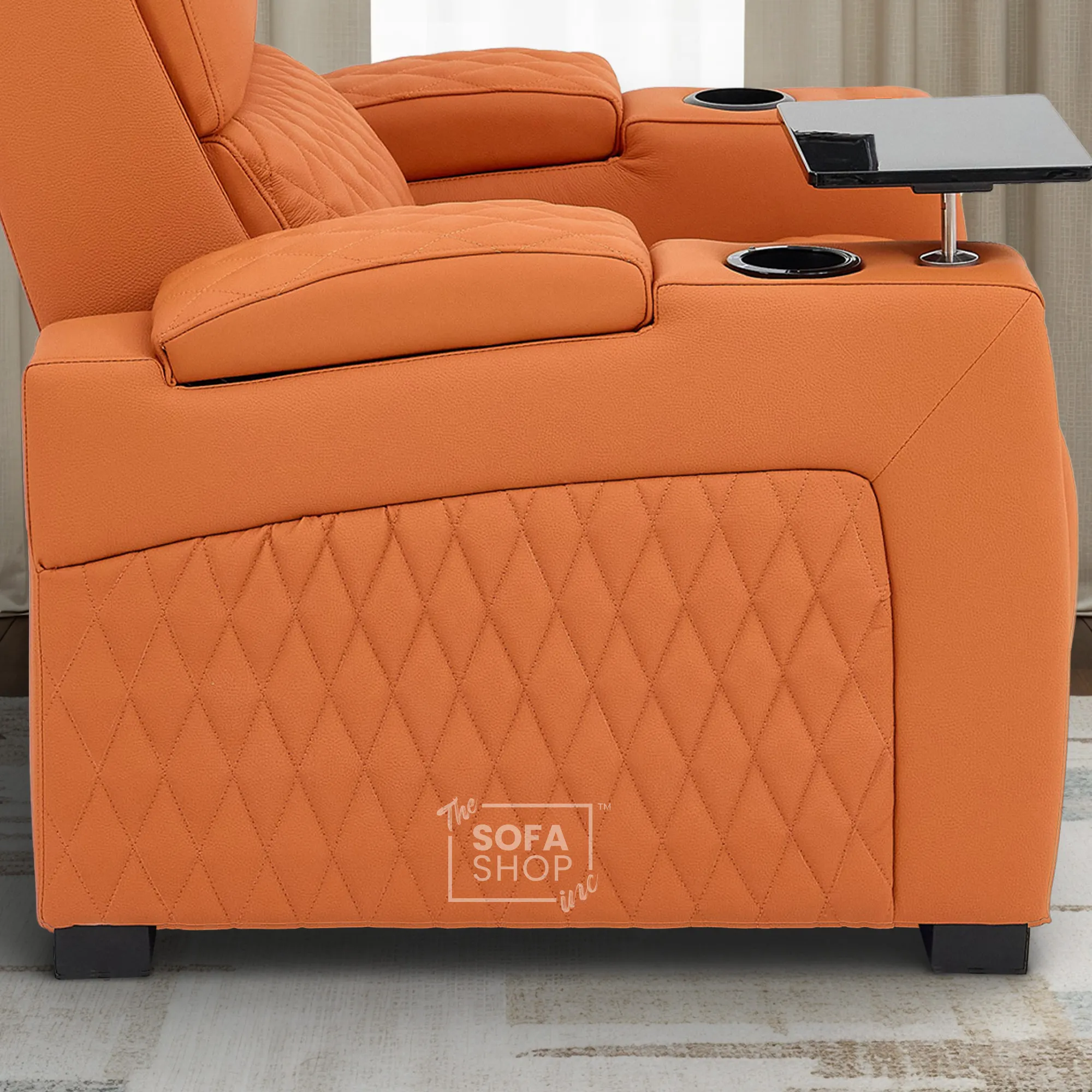 1 Seater Real Leather Electric Recliner Cinema Chair in Orange |Hi-Tech Sofa With Massage & Heat, Power Grommet, LED Cup Holders & Lumbar Support | Assisi | The Sofa Shop - Image 16