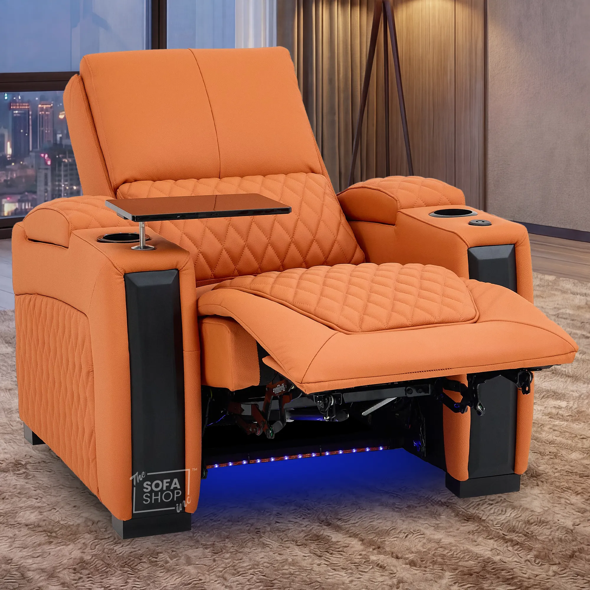 1 Seater Real Leather Electric Recliner Cinema Chair in Orange |Hi-Tech Sofa With Massage & Heat, Power Grommet, LED Cup Holders & Lumbar Support | Assisi | The Sofa Shop - Image 3