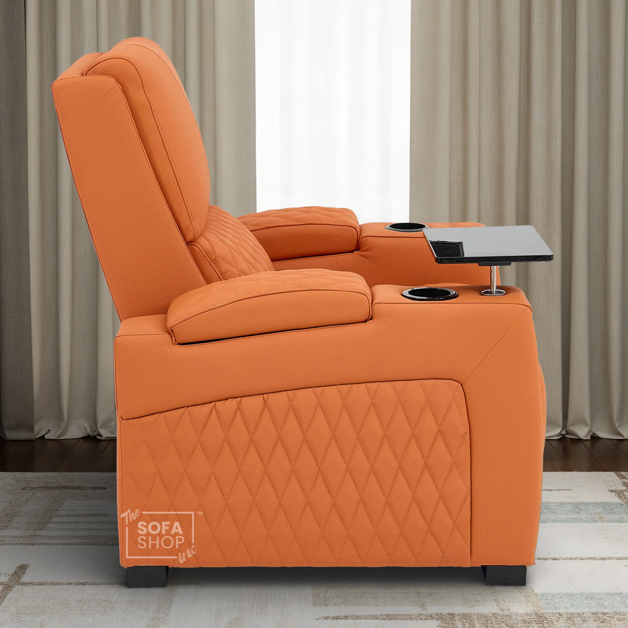 1 Seater Real Leather Electric Recliner Cinema Chair in Orange |Hi-Tech Sofa With Massage & Heat, Power Grommet, LED Cup Holders & Lumbar Support | Assisi | The Sofa Shop - Image 4