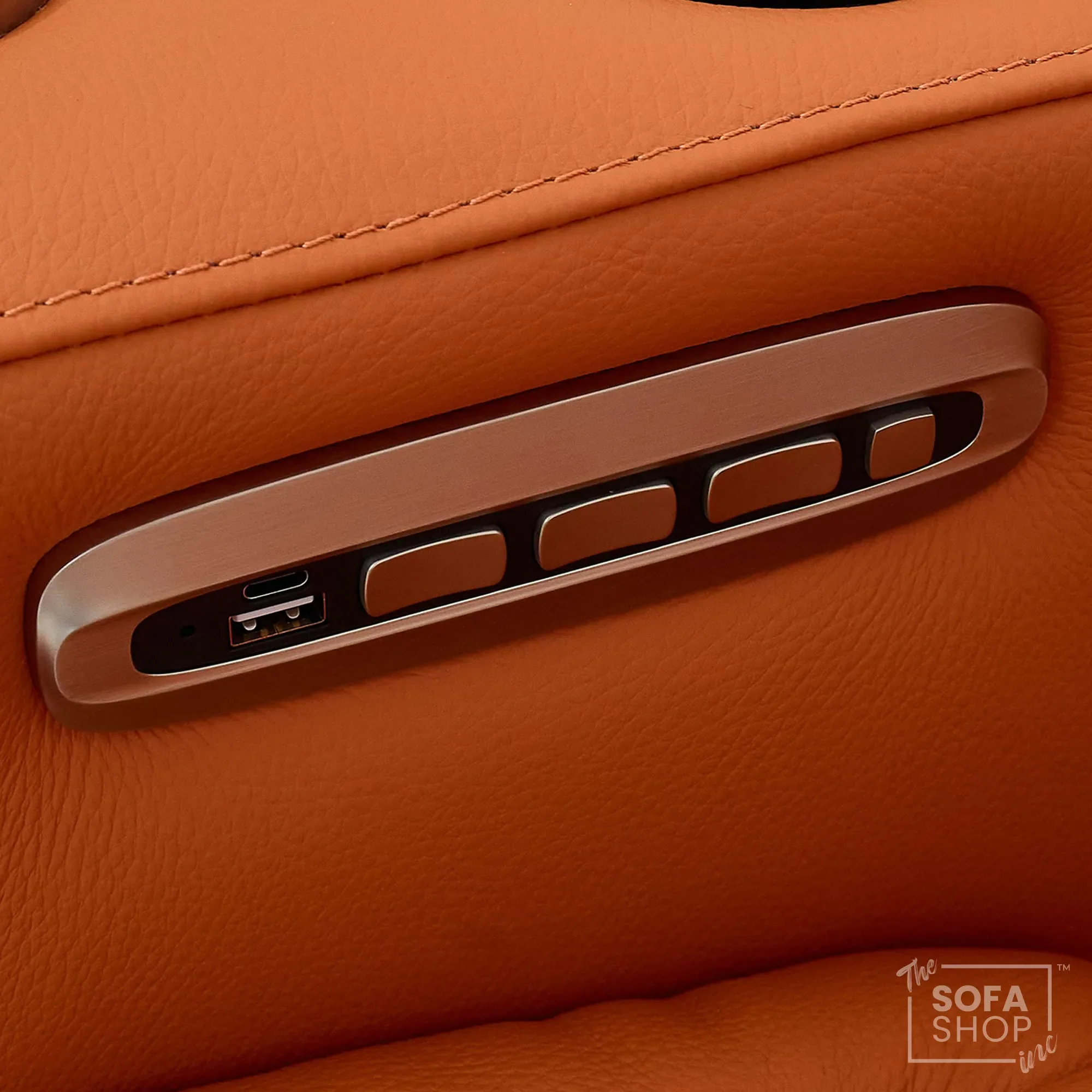 1 Seater Real Leather Electric Recliner Cinema Chair in Orange |Hi-Tech Sofa With Massage & Heat, Power Grommet, LED Cup Holders & Lumbar Support | Assisi | The Sofa Shop - Image 5