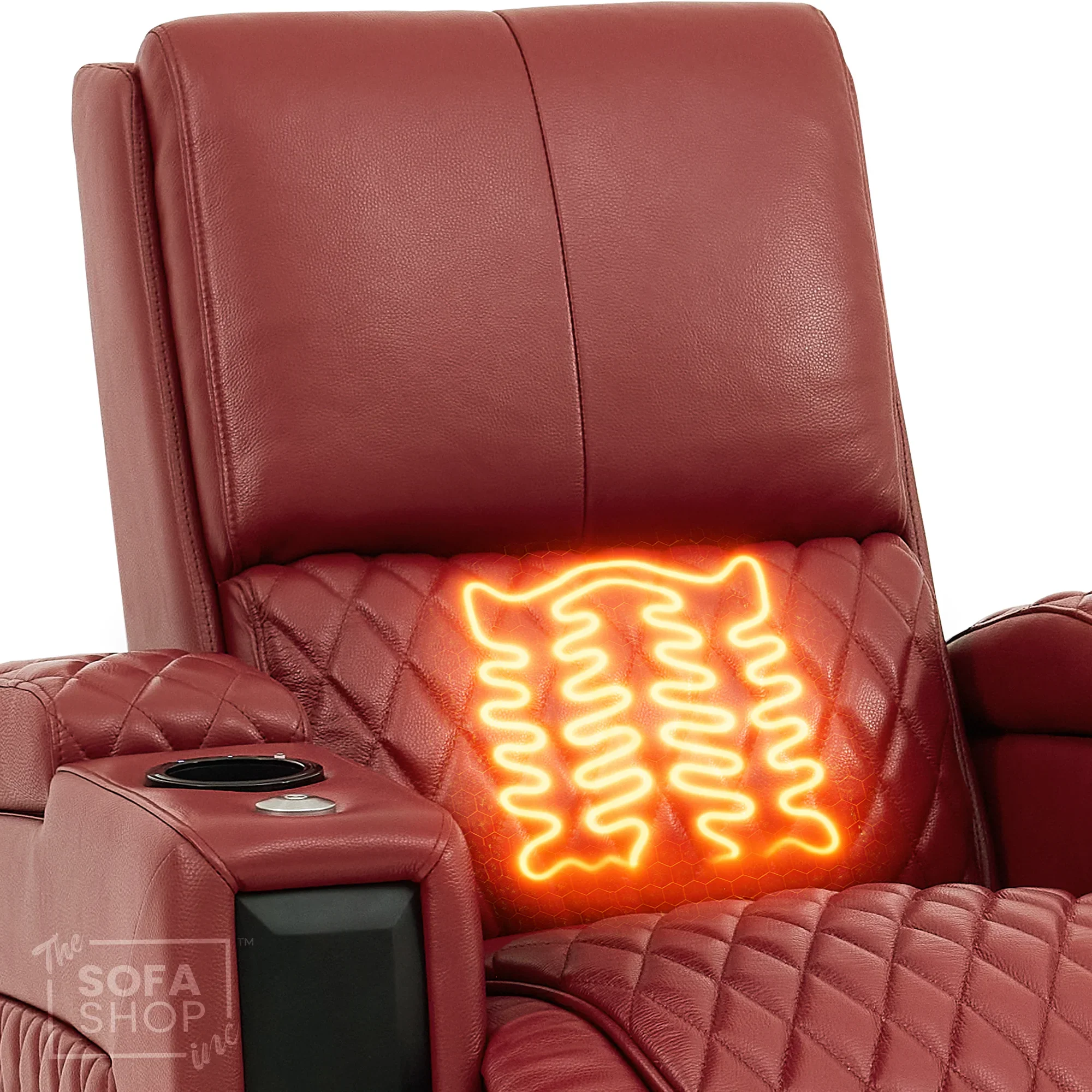1 Seat Real Leather Electric Recliner Chair Home Cinema Sofa In Red with Massage, LED Cup Holders  & Low Heated Lumbar | Assisi - Image 12