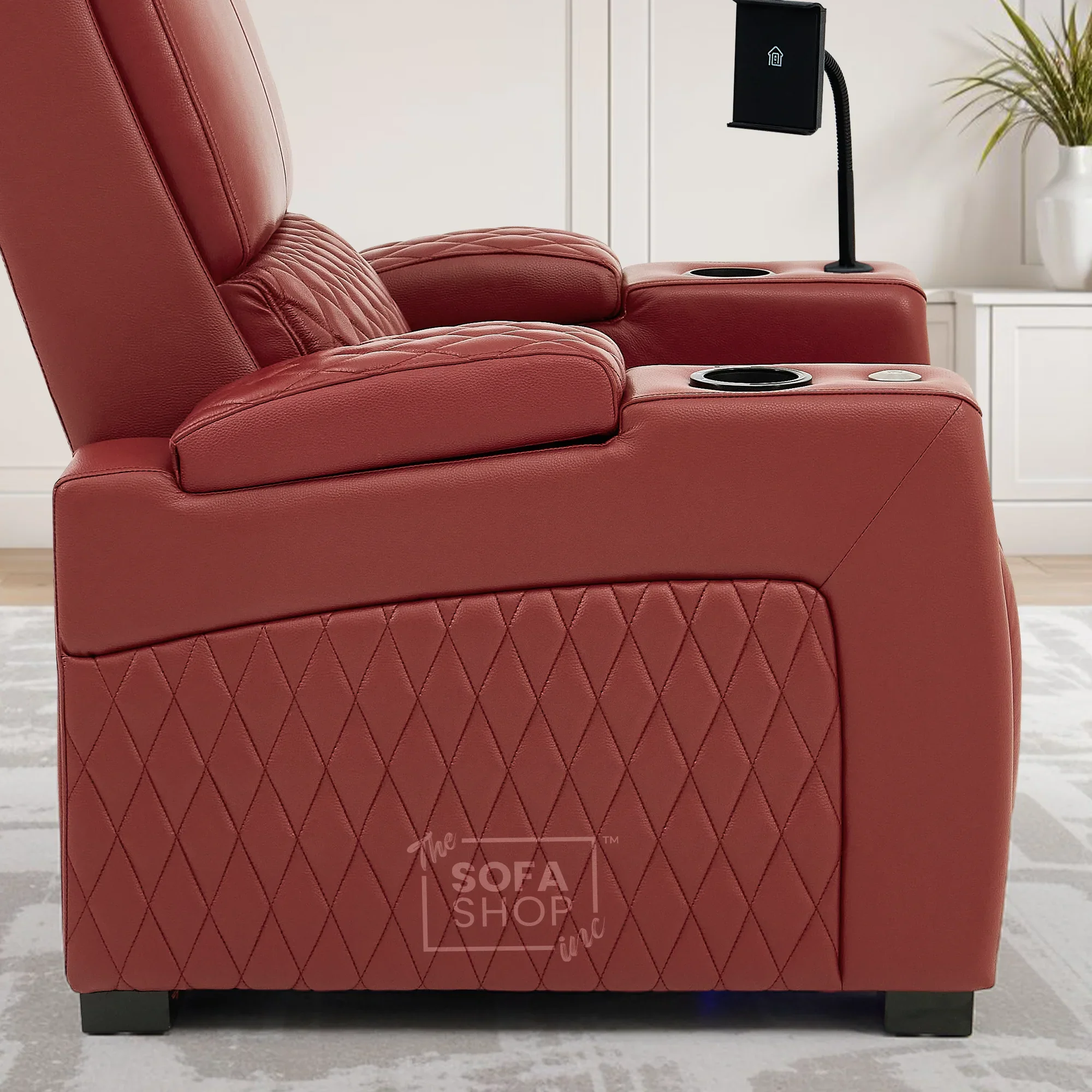 1 Seat Real Leather Electric Recliner Chair Home Cinema Sofa In Red with Massage, LED Cup Holders  & Low Heated Lumbar | Assisi - Image 13