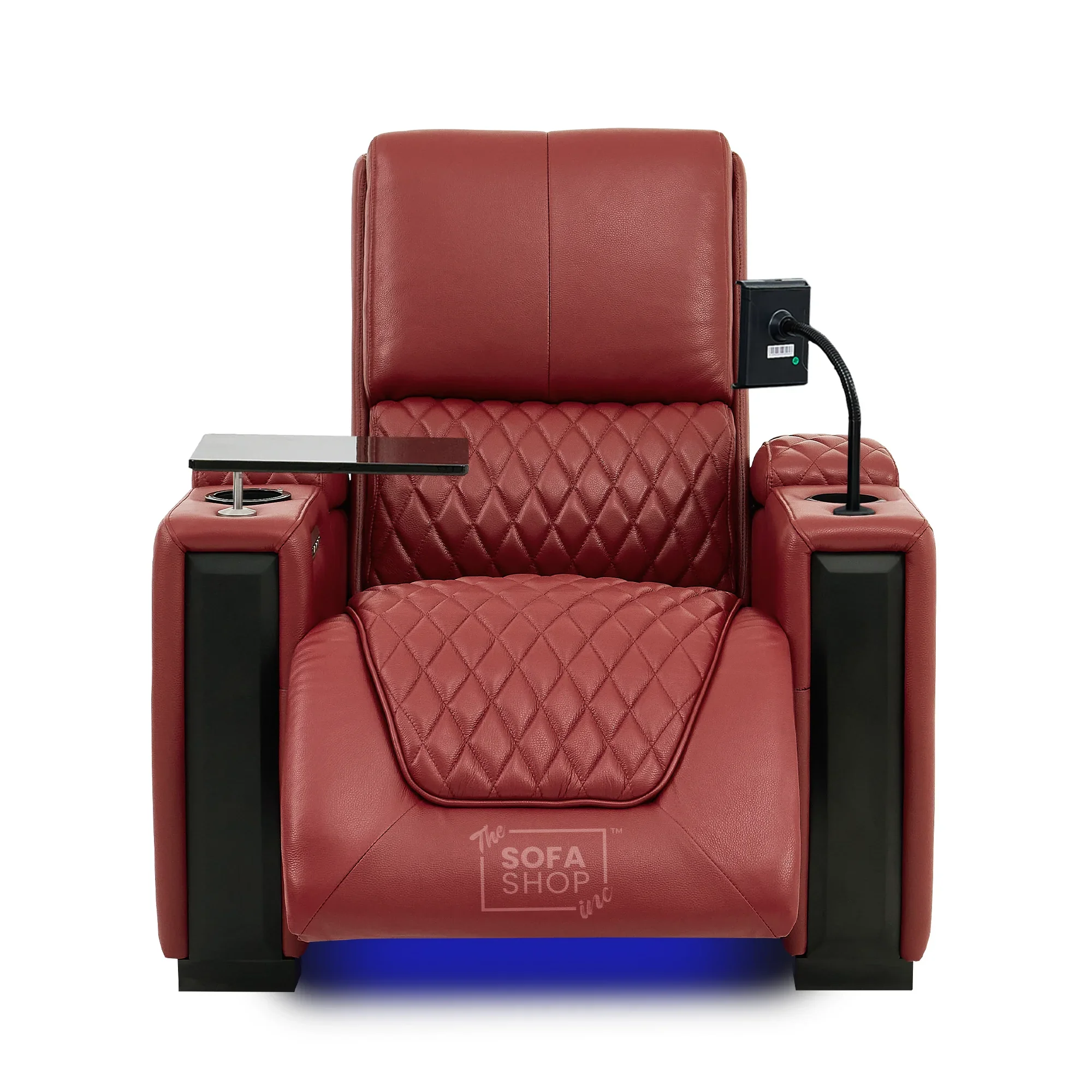 1 Seat Real Leather Electric Recliner Chair Home Cinema Sofa In Red with Massage, LED Cup Holders  & Low Heated Lumbar | Assisi - Image 18
