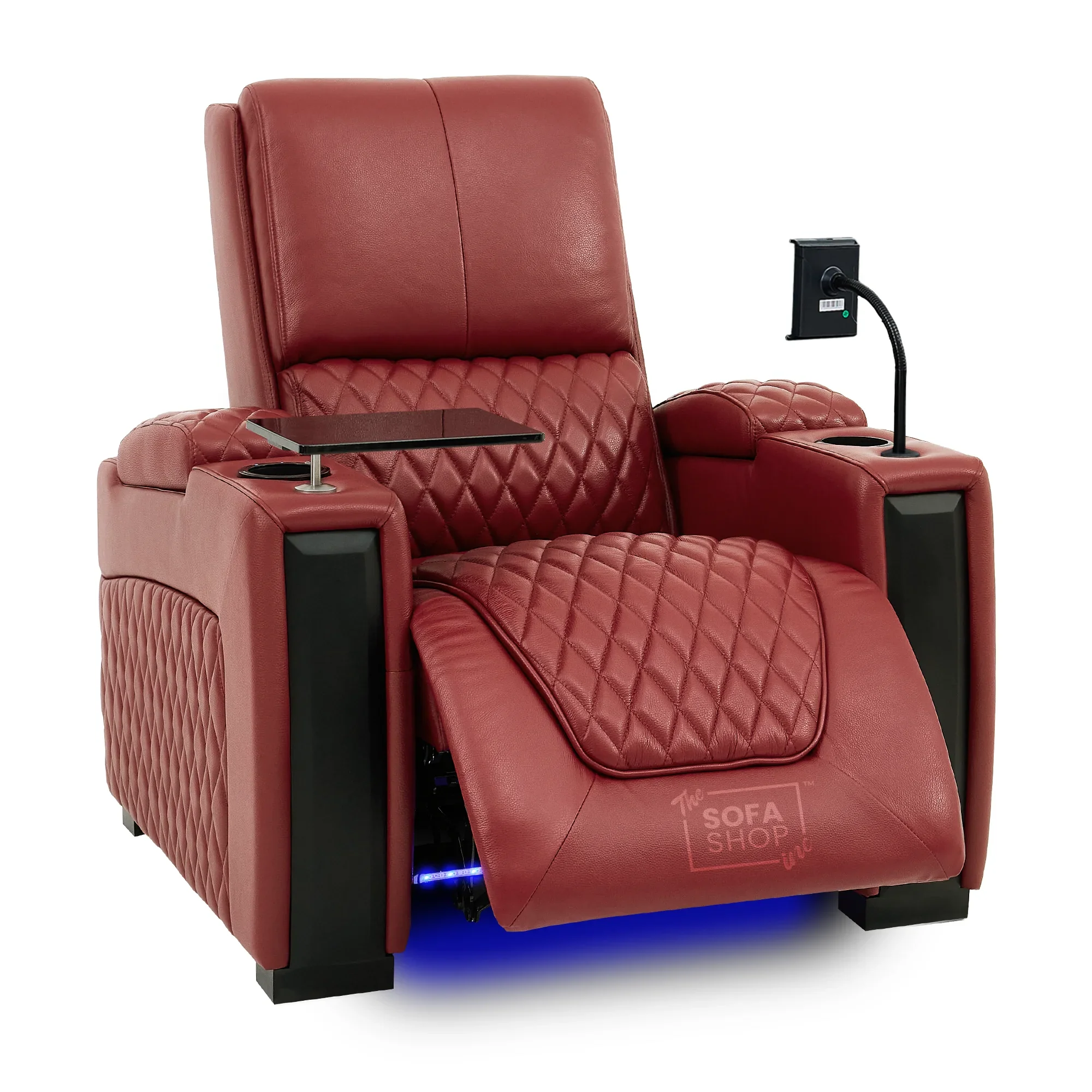 1 Seat Real Leather Electric Recliner Chair Home Cinema Sofa In Red with Massage, LED Cup Holders  & Low Heated Lumbar | Assisi - Image 19