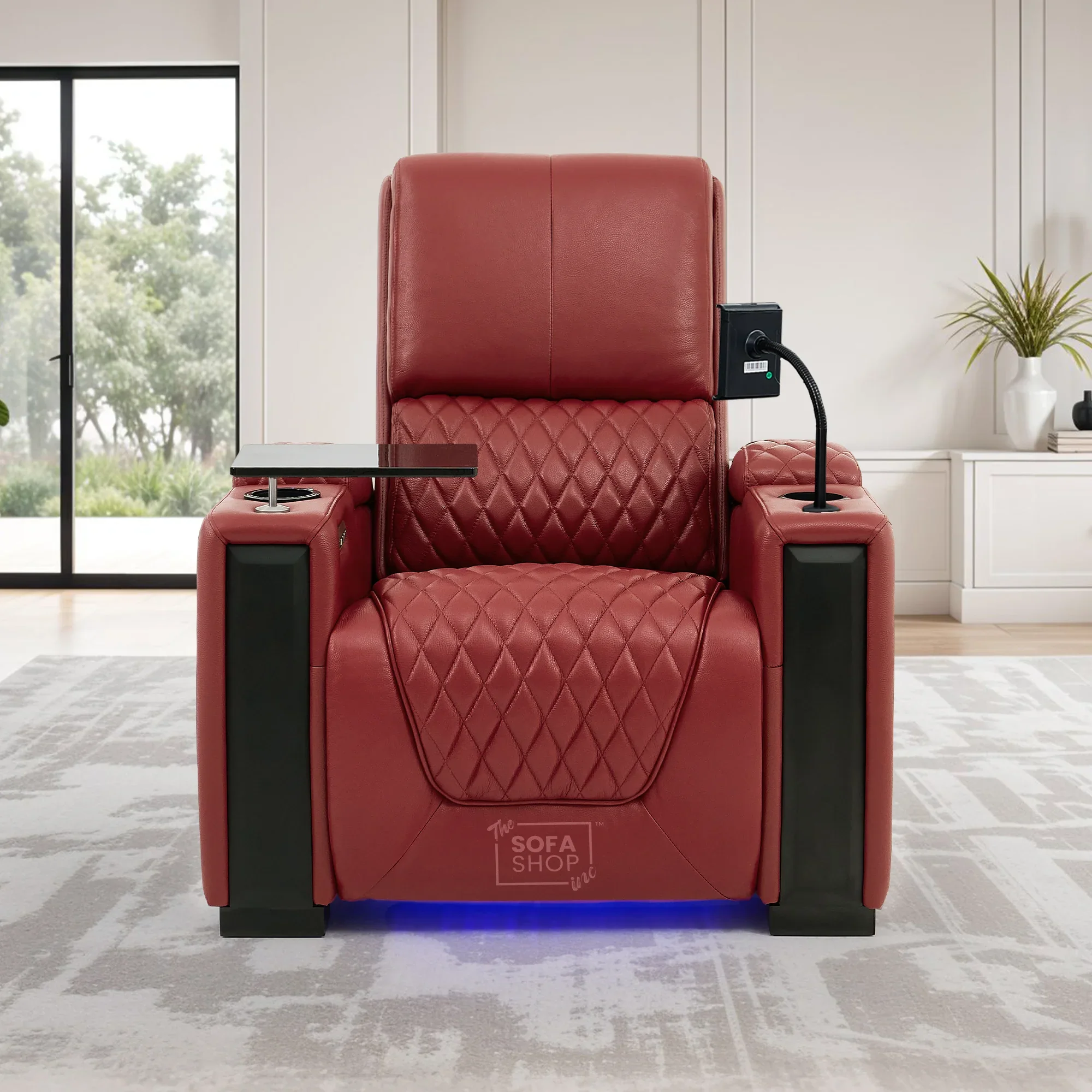 1 Seat Real Leather Electric Recliner Chair Home Cinema Sofa In Red with Massage, LED Cup Holders  & Low Heated Lumbar | Assisi - Image 3