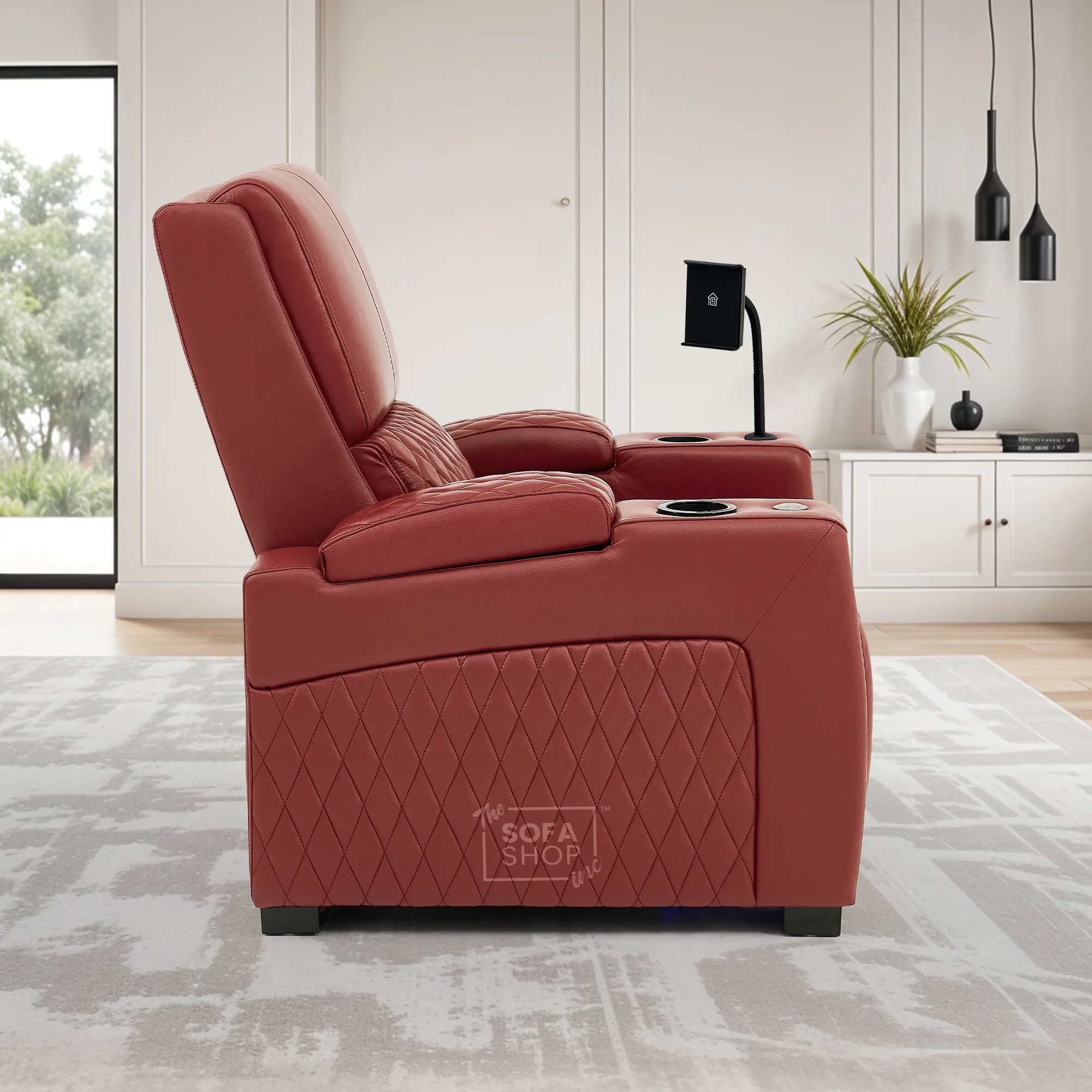 1 Seat Real Leather Electric Recliner Chair Home Cinema Sofa In Red with Massage, LED Cup Holders  & Low Heated Lumbar | Assisi - Image 5