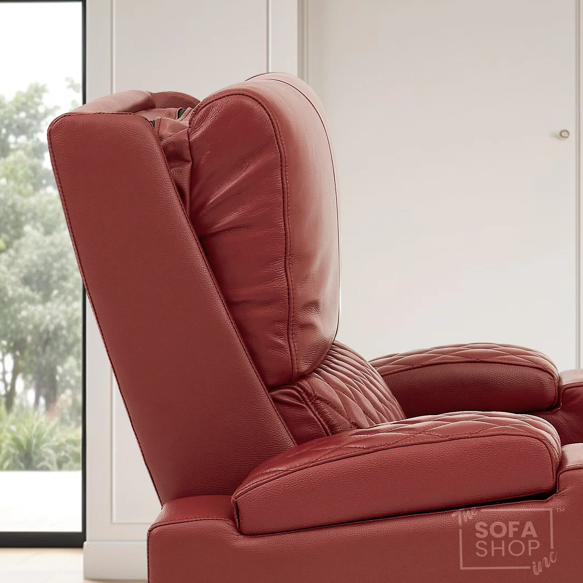 1 Seat Real Leather Electric Recliner Chair Home Cinema Sofa In Red with Massage, LED Cup Holders  & Low Heated Lumbar | Assisi - Image 6