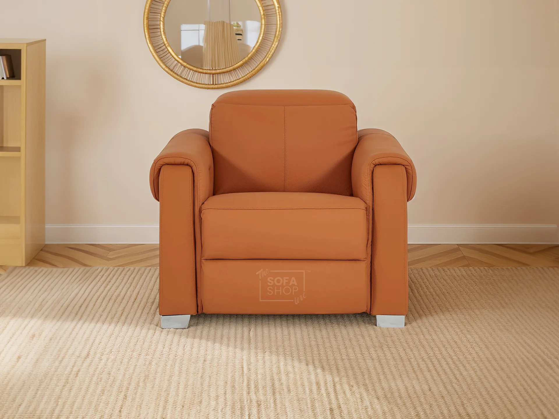 Real Leather Electric Recliner Chair In Orange | Hi-Tech Chair with Massage, Power Headrest + USB Charging Ports | Turin | The Sofa Shop - Image 2