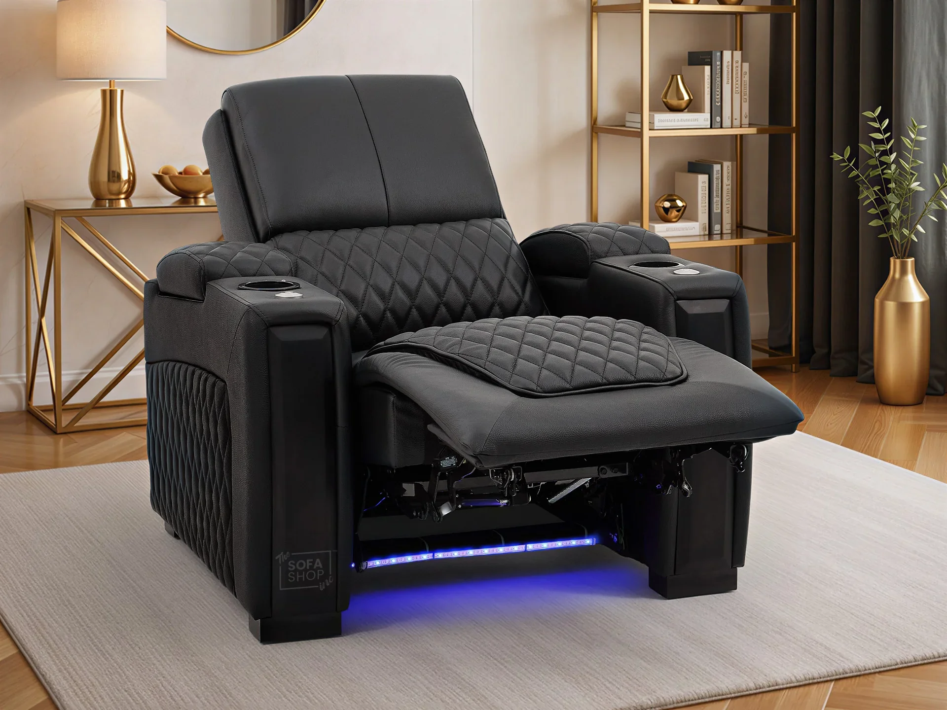 1 Seat Real Leather Electric Recliner Chair in Black With Massage + Cup Holders + Storage Compartments | Assisi Series One - Image 3