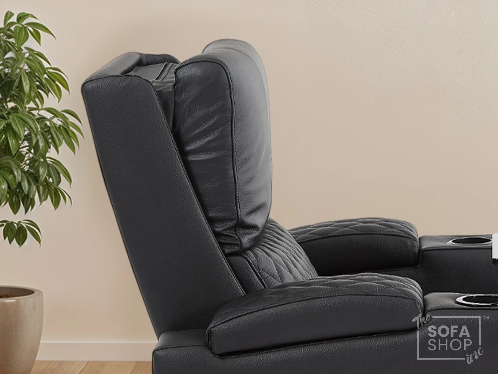 1 Seat Real Leather Electric Recliner Chair in Black With Massage + Cup Holders + Storage Compartments | Assisi Series One - Image 4