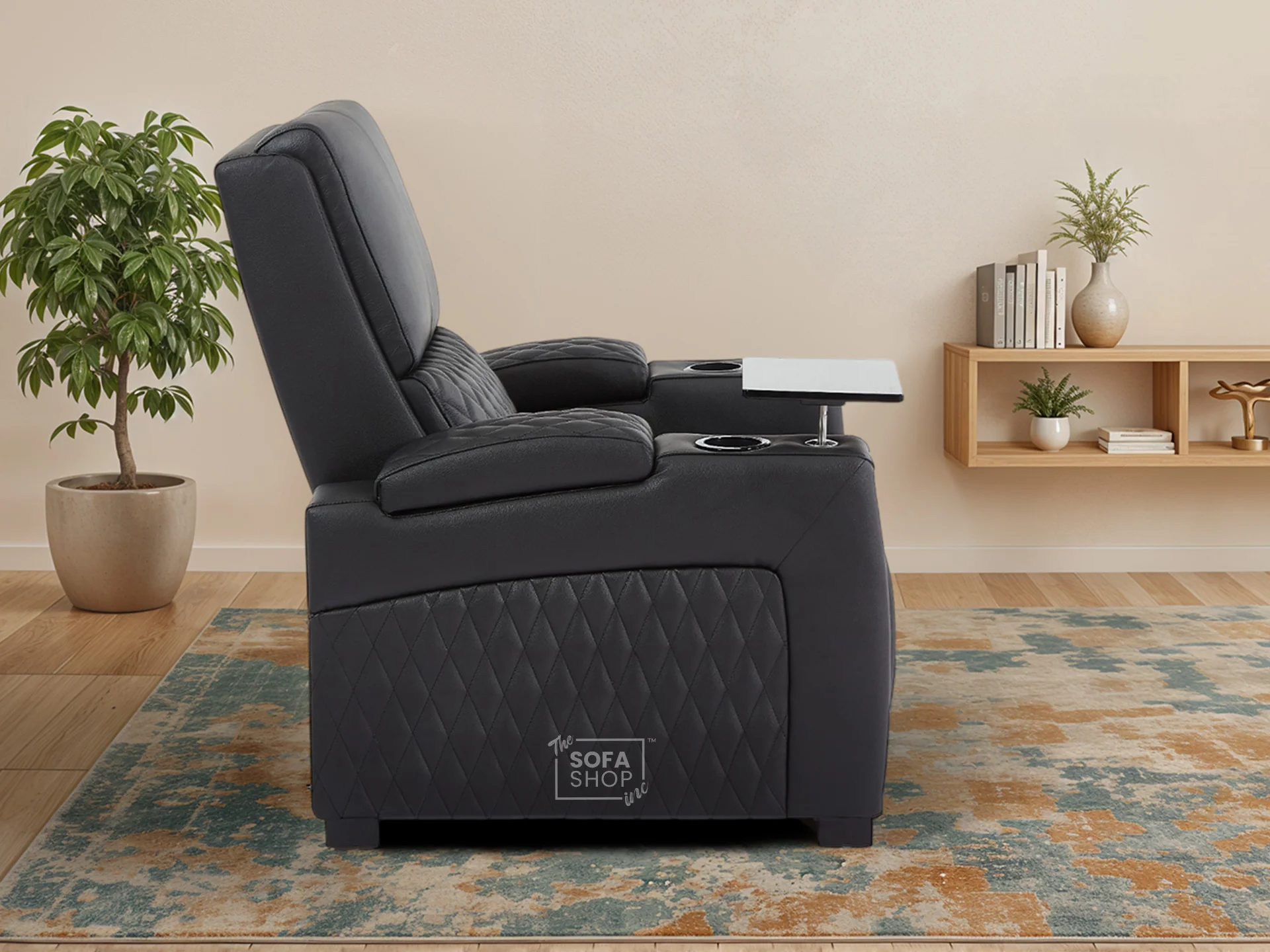1 Seat Real Leather Electric Recliner Chair in Black With Massage + Cup Holders + Storage Compartments | Assisi Series One - Image 5