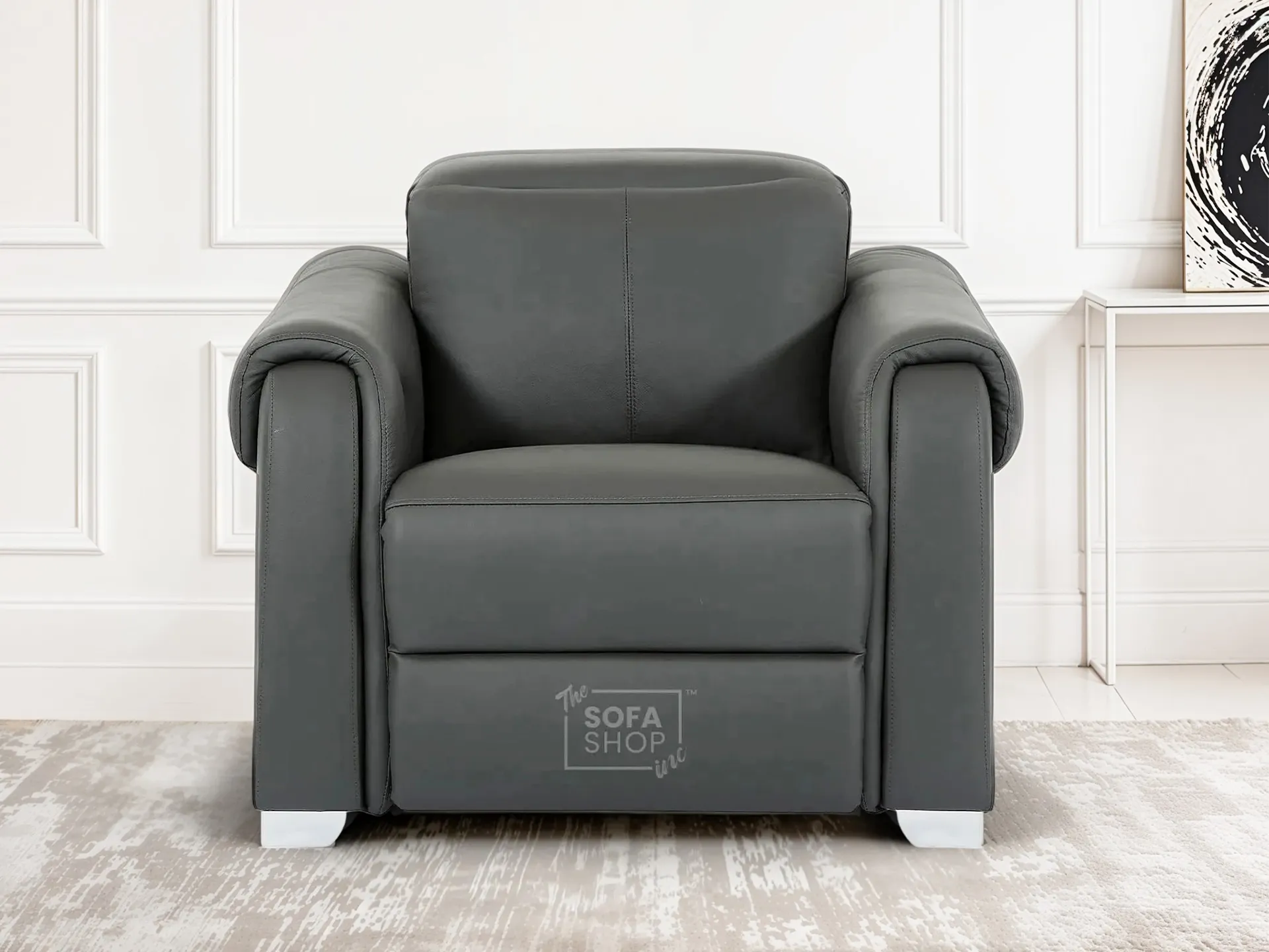 1 Seat Real Leather Electric Recliner Chair In Grey | Hi-Tech Chair with Power + Massage + USB + Adjustable Headrest | Turin - Image 2
