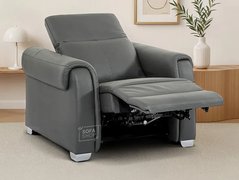 1 Seat Real Leather Electric Recliner Chair In Grey | Hi-Tech Chair with Power + Massage + USB + Adjustable Headrest | Turin - Image 3