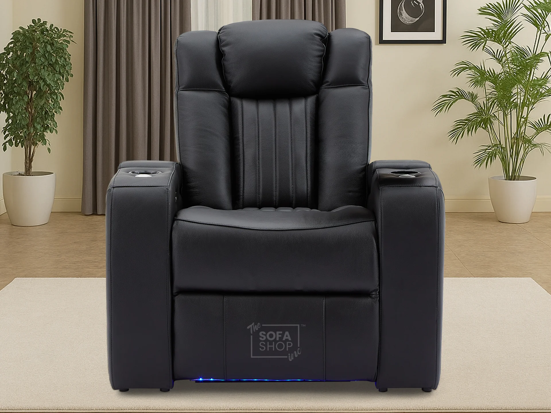 1 Seater Black Real Leather Cinema Chair | Hi-Tech Power Seat with Massage, Food Tray & Power Headrest | Capri - Image 2