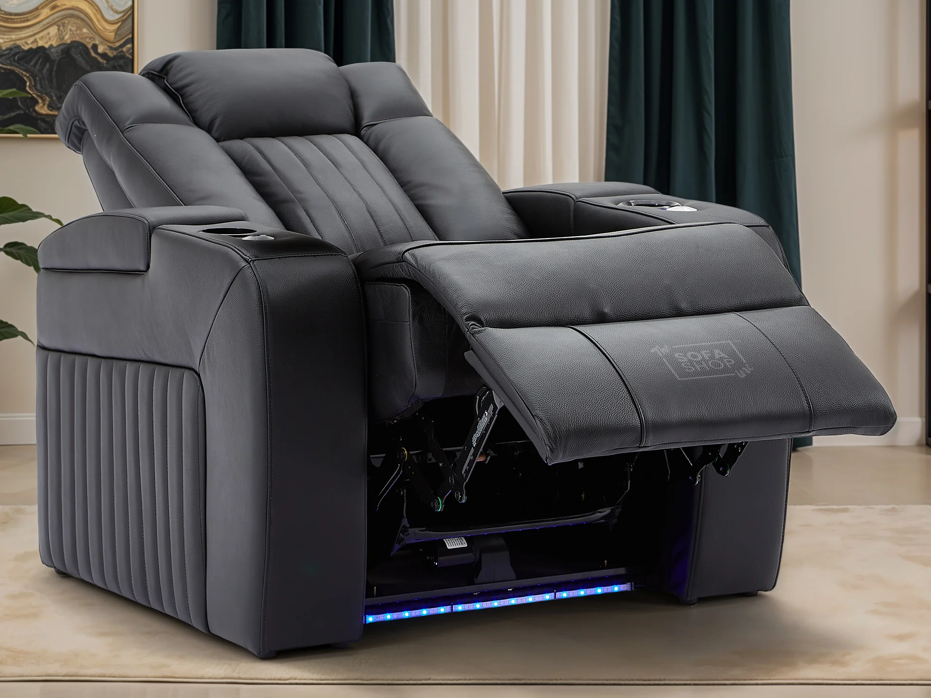 1 Seater Black Real Leather Cinema Chair | Hi-Tech Power Seat with Massage, Food Tray & Power Headrest | Capri - Image 3