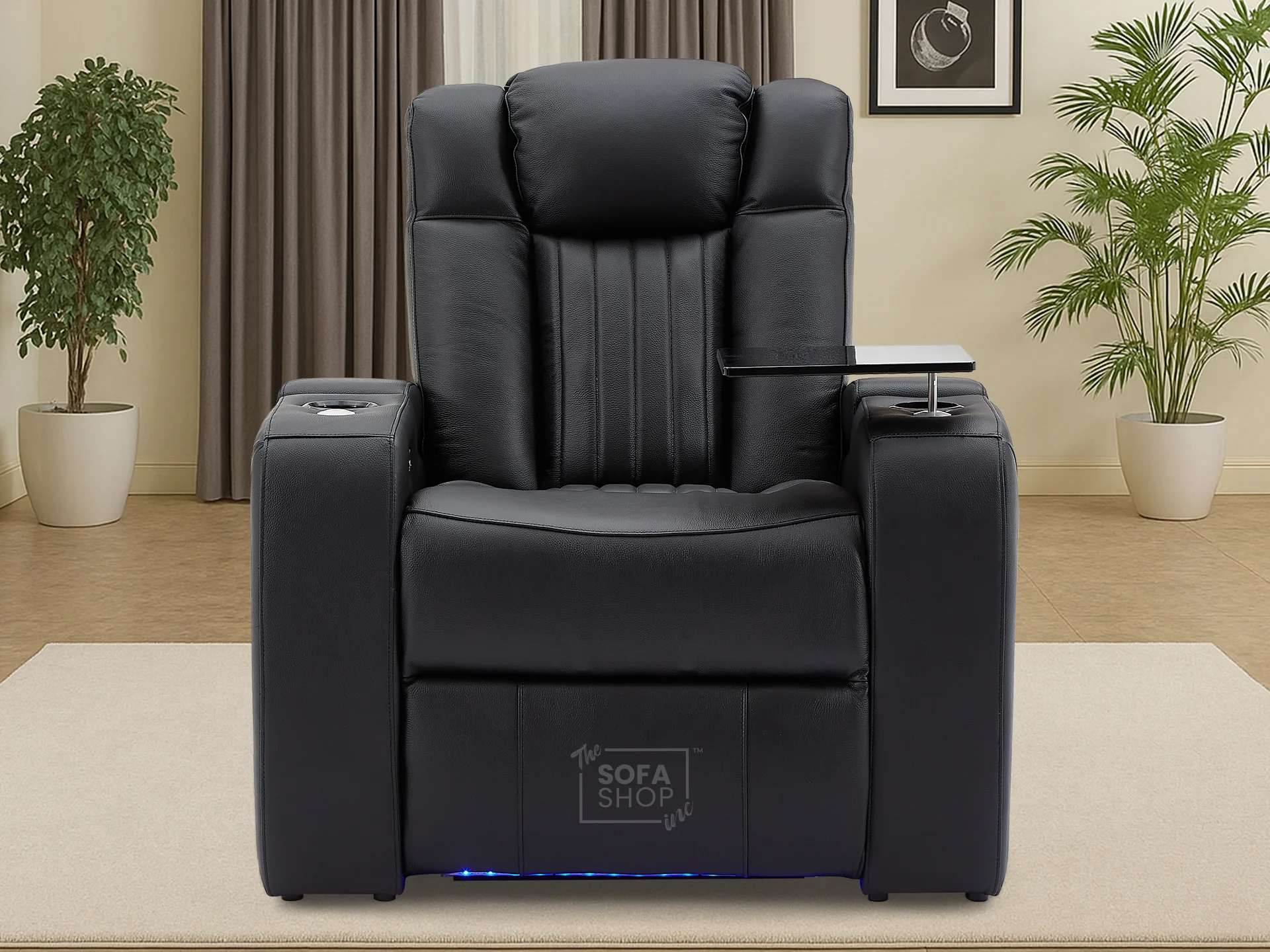 1 Seater Black Real Leather Cinema Chair | Hi-Tech Power Seat with Massage, Food Tray & Power Headrest | Capri - Image 4