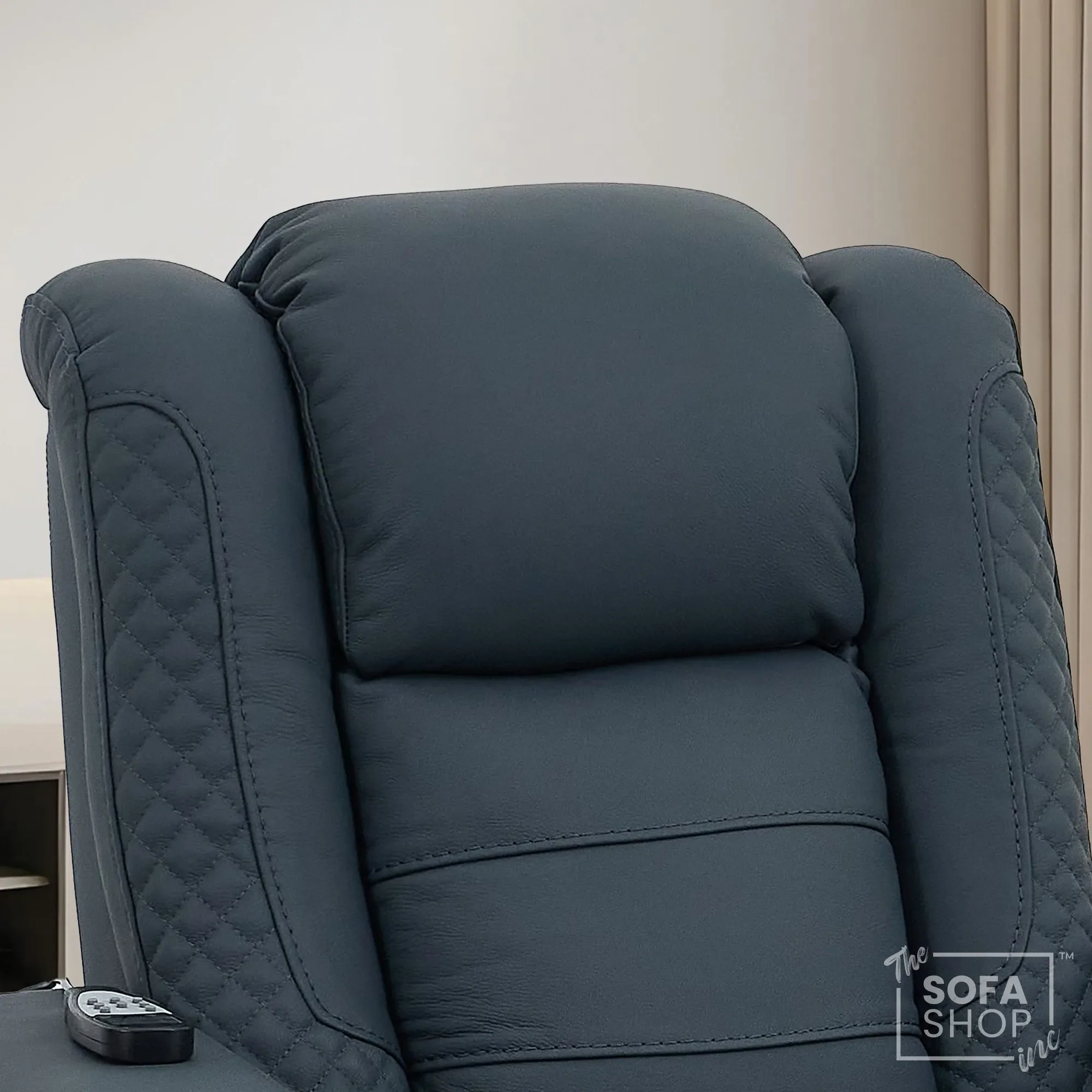 1 Seater Cinema Chair in Blue Genuine Leather | Hi-Tech Cinema Armchair with Power Recline + Power Headrest + Vibration Massage + Heated Lumbar+ Power Grommet | Napoli | The Sofa Shop - Image 11
