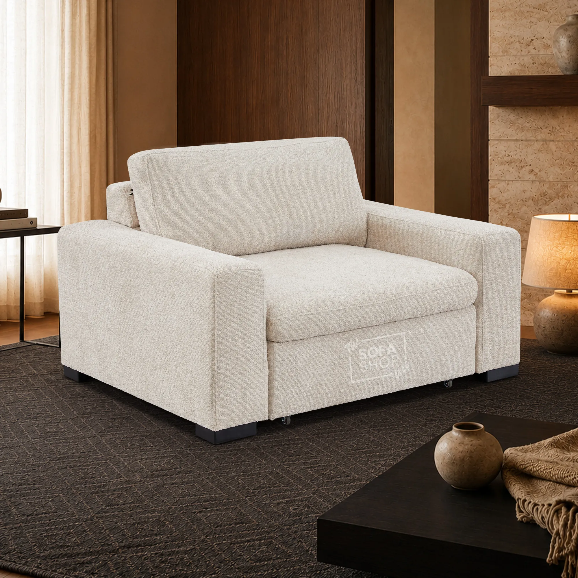 Extendable Electric Sofa Bed Chair in Cream Chenille | 1 Seat Power Sliding Sofa Bed Perfect for Home Cinema & Theatre Room | USBc & Sliding Buttons | Palma | The Sofa Shop - Image 2