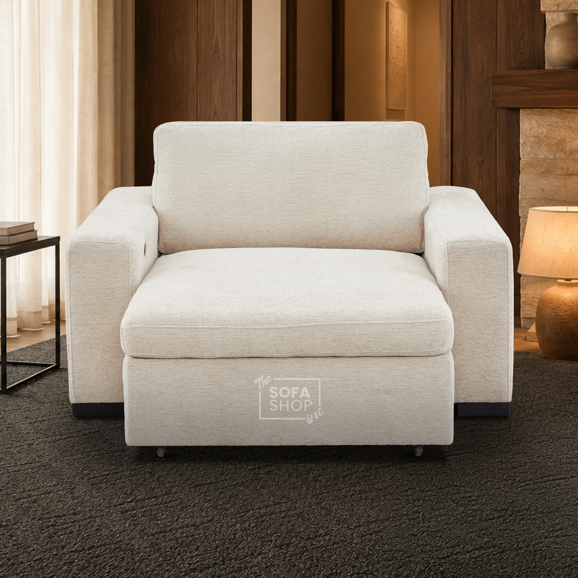 Extendable Electric Sofa Bed Chair in Cream Chenille | 1 Seat Power Sliding Sofa Bed Perfect for Home Cinema & Theatre Room | USBc & Sliding Buttons | Palma | The Sofa Shop - Image 3