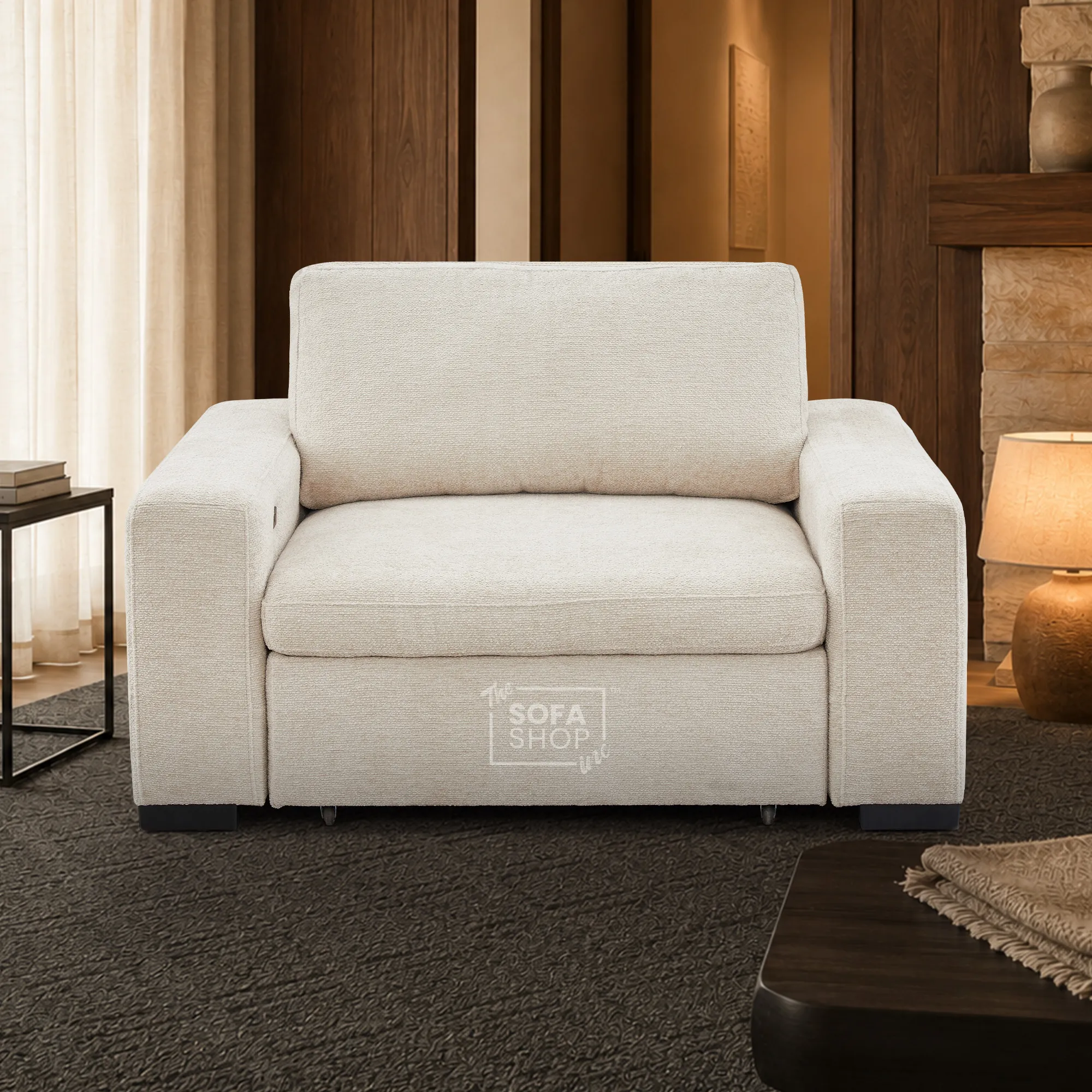 Extendable Electric Sofa Bed Chair in Cream Chenille | 1 Seat Power Sliding Sofa Bed Perfect for Home Cinema & Theatre Room | USBc & Sliding Buttons | Palma | The Sofa Shop - Image 4