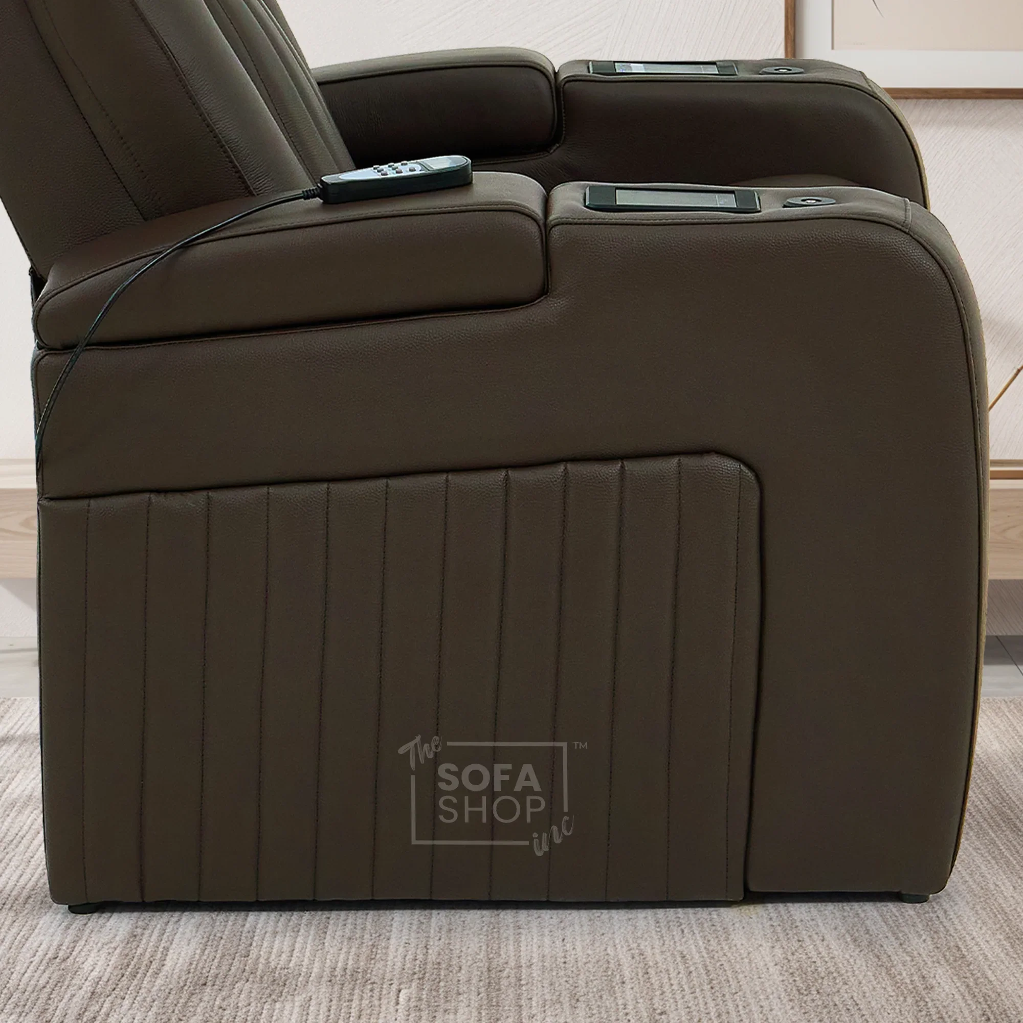 Electric Recliner Cinema Chair in Dark Brown Genuine Leather | Massage, Heated Lumbar + Heating & Cooling Cup Holders & Power Headrest | Capri | The Sofa Shop - Image 17