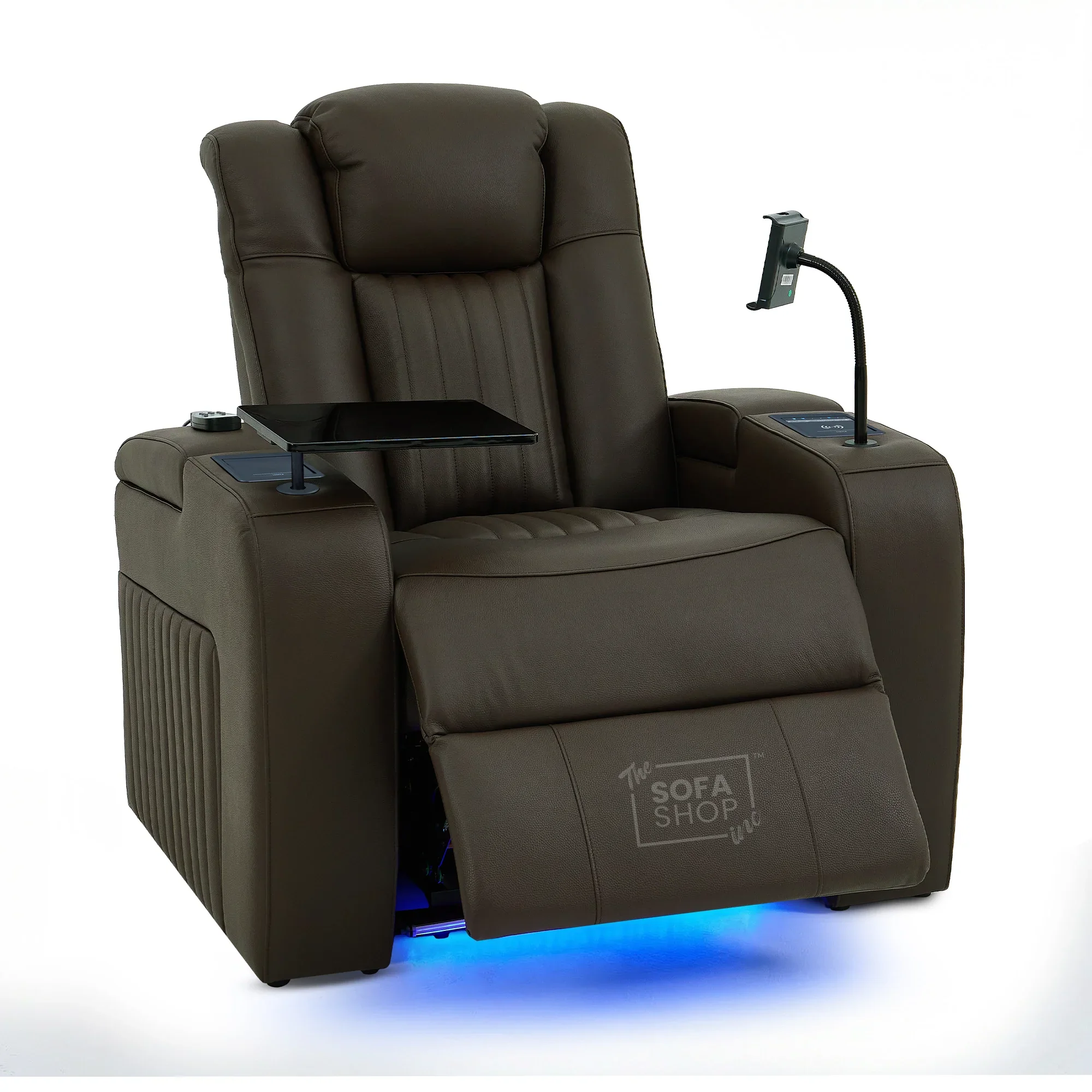 Electric Recliner Cinema Chair in Dark Brown Genuine Leather | Massage, Heated Lumbar + Heating & Cooling Cup Holders & Power Headrest | Capri | The Sofa Shop - Image 18