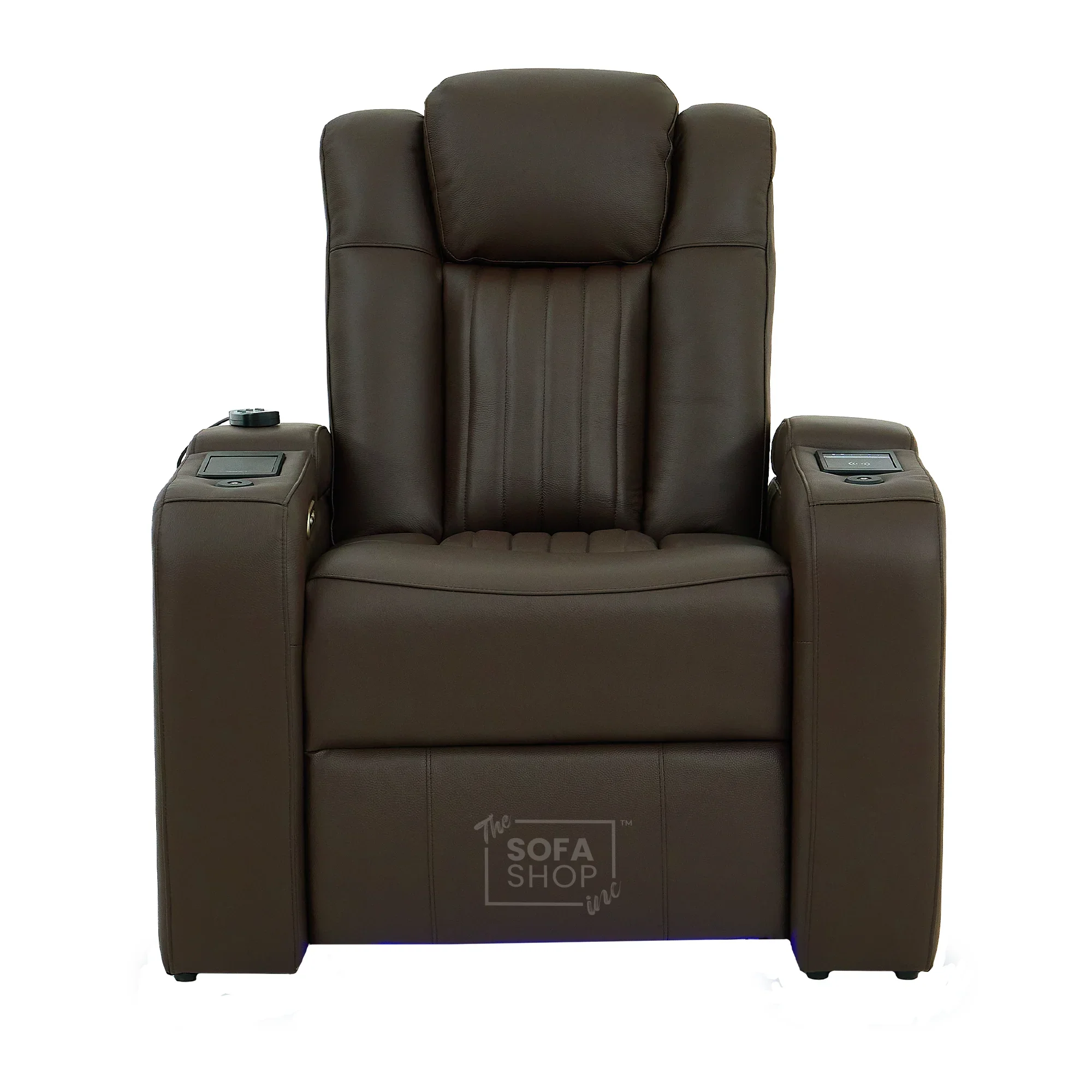 Electric Recliner Cinema Chair in Dark Brown Genuine Leather | Massage, Heated Lumbar + Heating & Cooling Cup Holders & Power Headrest | Capri | The Sofa Shop - Image 19