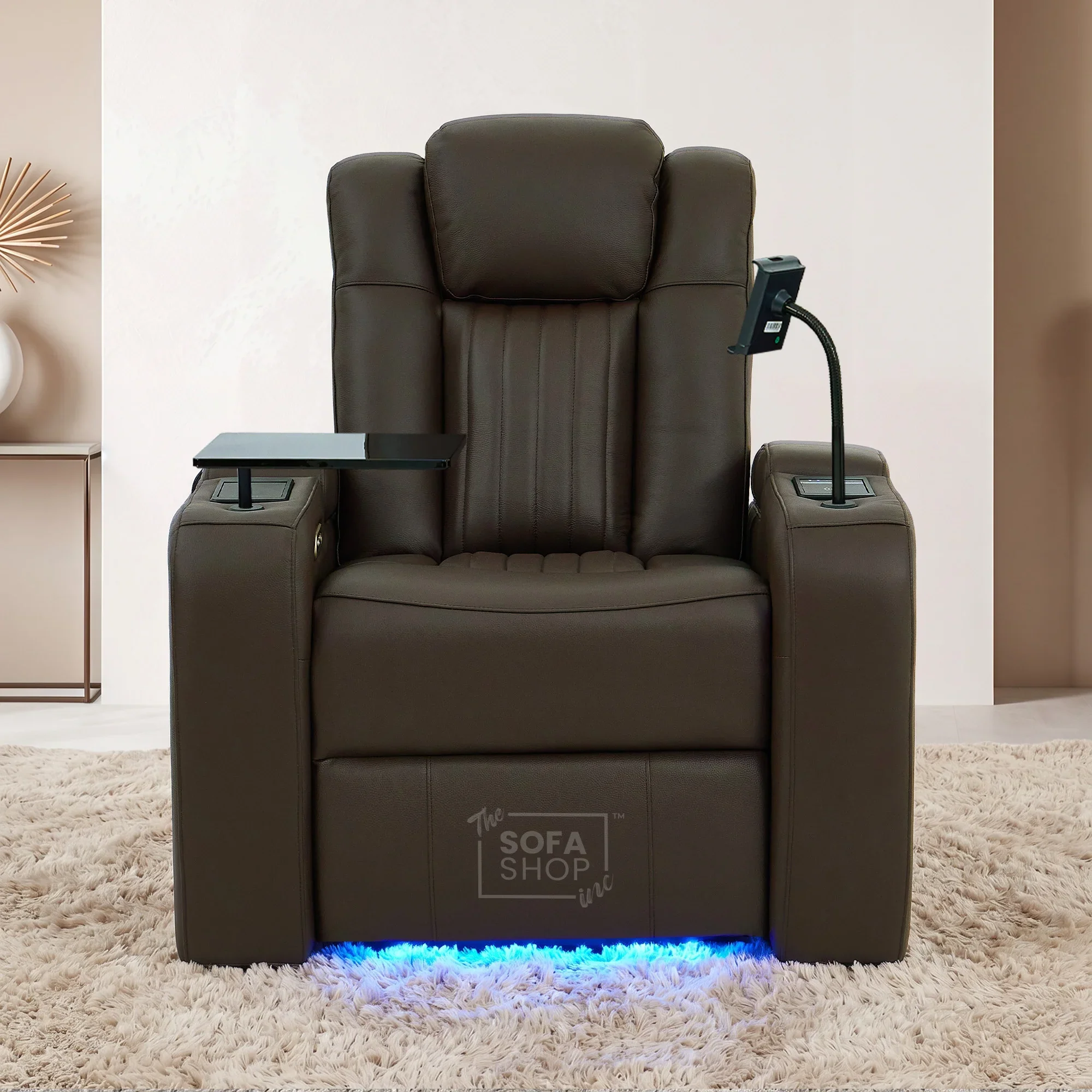 Electric Recliner Cinema Chair in Dark Brown Genuine Leather | Massage, Heated Lumbar + Heating & Cooling Cup Holders & Power Headrest | Capri | The Sofa Shop - Image 2