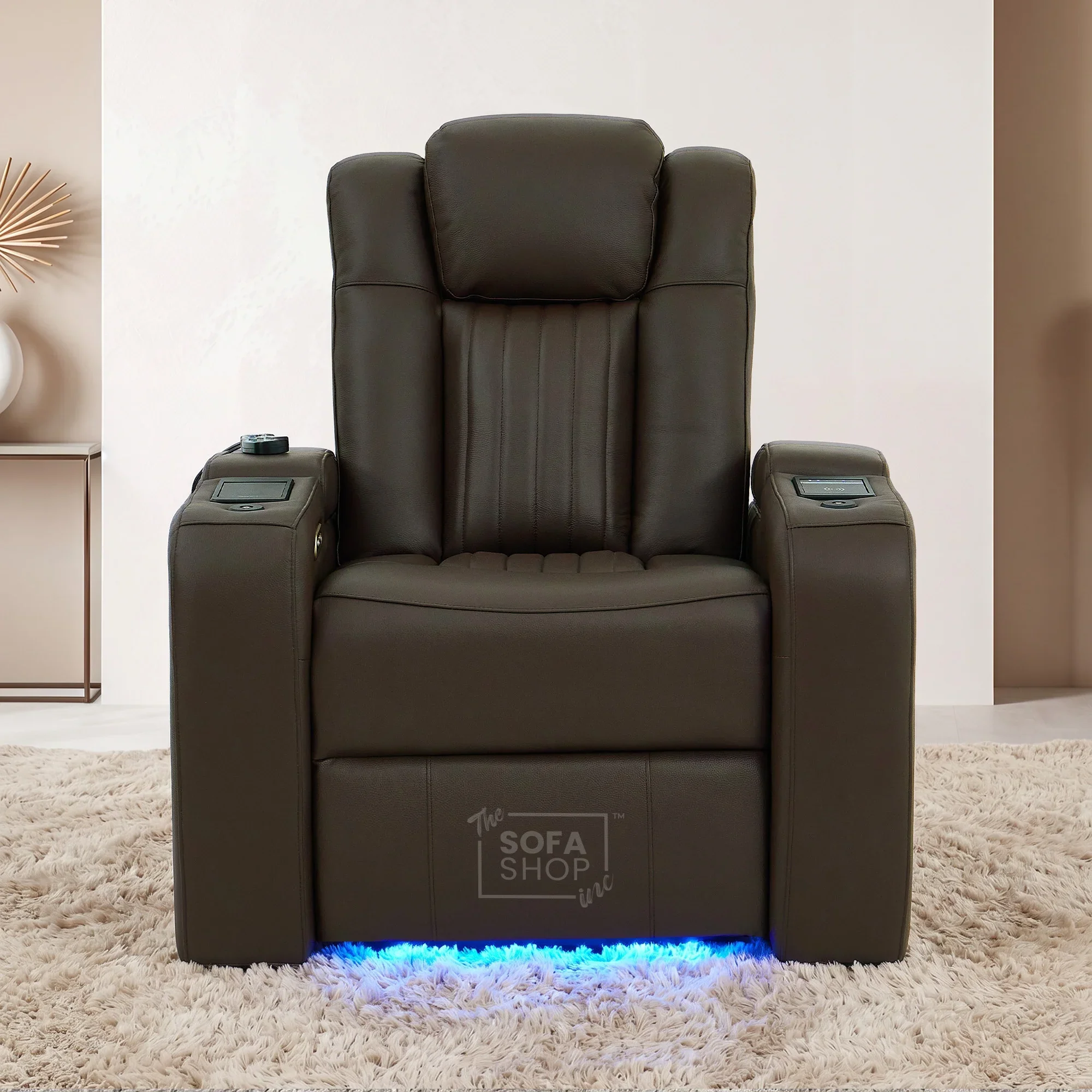 Electric Recliner Cinema Chair in Dark Brown Genuine Leather | Massage, Heated Lumbar + Heating & Cooling Cup Holders & Power Headrest | Capri | The Sofa Shop - Image 3