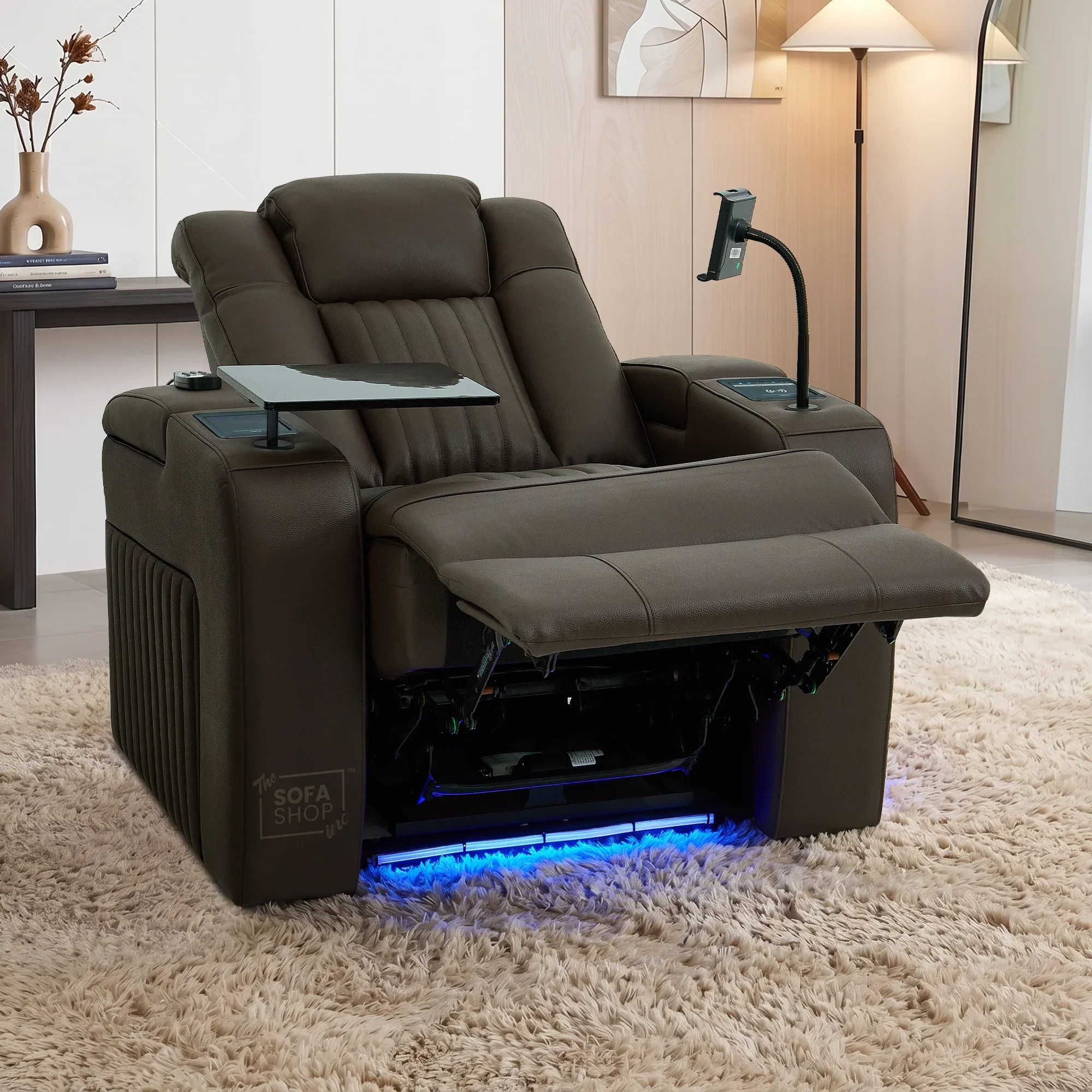 Electric Recliner Cinema Chair in Dark Brown Genuine Leather | Massage, Heated Lumbar + Heating & Cooling Cup Holders & Power Headrest | Capri | The Sofa Shop - Image 4
