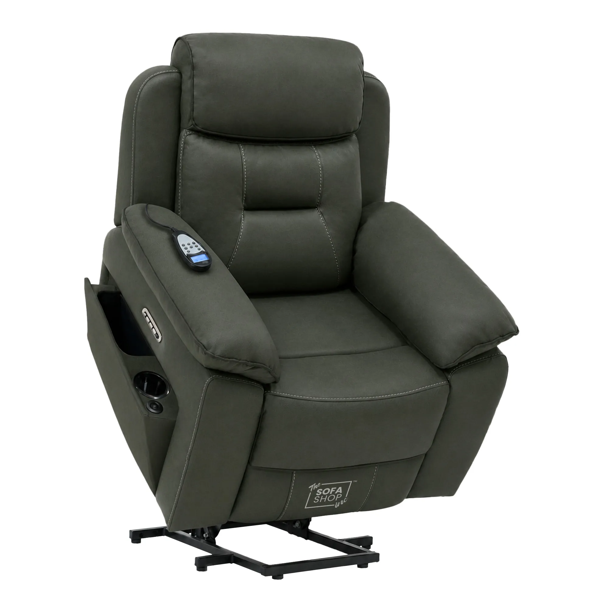 1 Seater Electric Dual Lift Riser Chair In Green Fabric | Hi-Tech Recliner Riser With Massage + Heating Comfort + Power Headrest + LED Light + USB-C | Florence | The Sofa Shop - Image 19