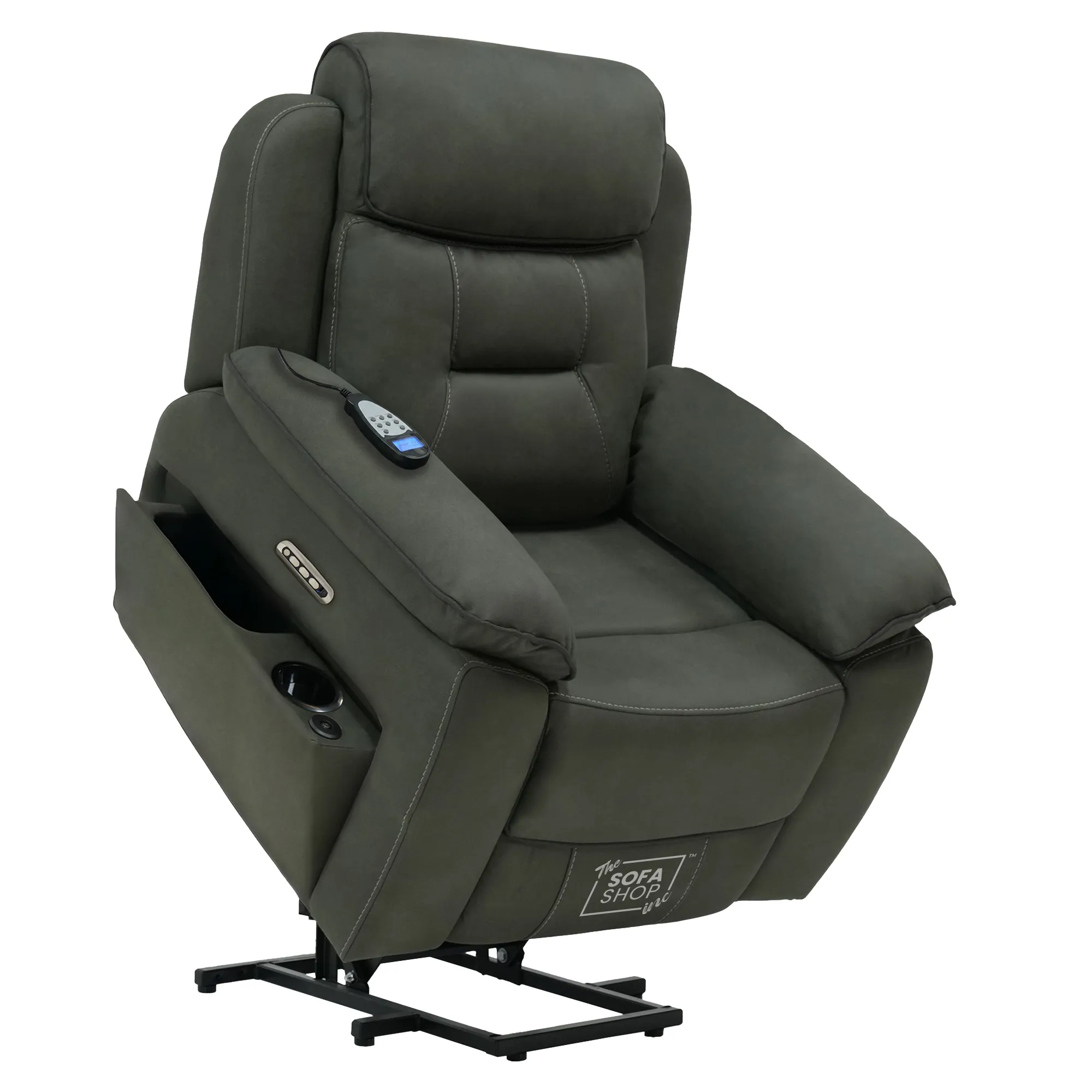 1 Seater Electric Dual Lift Riser Chair In Green Fabric | Hi-Tech Recliner Riser With Massage + Heating Comfort + Power Headrest + LED Light + USB-C | Florence | The Sofa Shop - Image 20