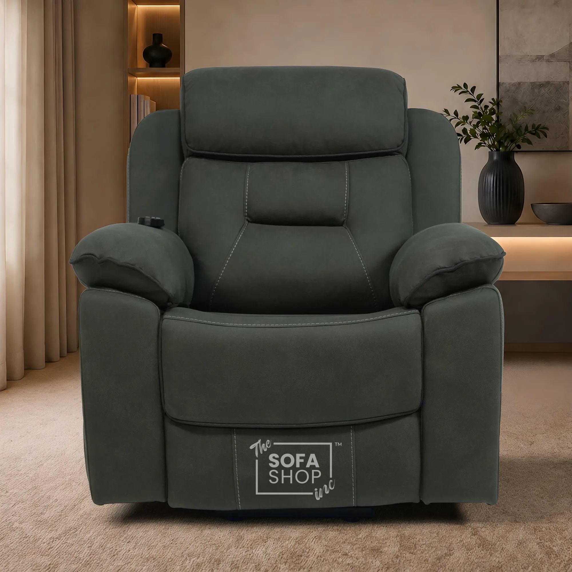 1 Seater Electric Dual Lift Riser Chair In Green Fabric | Hi-Tech Recliner Riser With Massage + Heating Comfort + Power Headrest + LED Light + USB-C | Florence | The Sofa Shop - Image 5