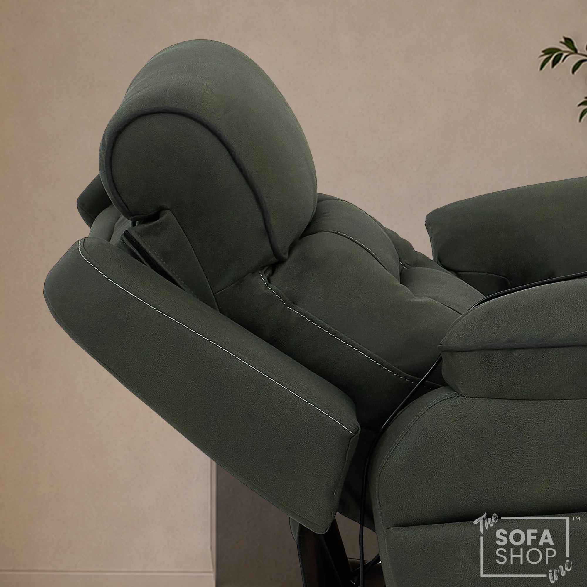 1 Seater Electric Dual Lift Riser Chair In Green Fabric | Hi-Tech Recliner Riser With Massage + Heating Comfort + Power Headrest + LED Light + USB-C | Florence | The Sofa Shop - Image 7