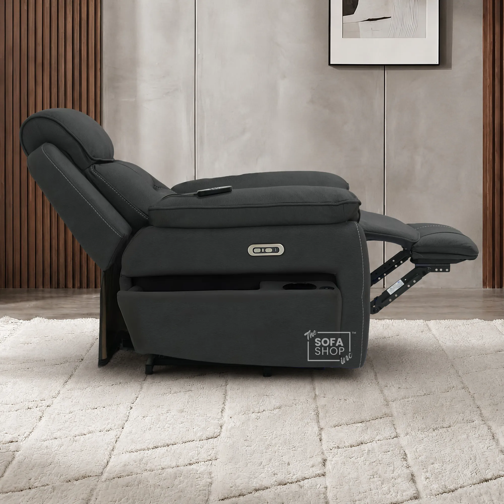 Electric Riser Recliner Chair in Charcoal Grey Fabric | Dual Motor Rise & Recline Armchair with Massage, Heat & Power Headrest | Mobility Chair for Elderly | Florence | The Sofa Shop - Image 3