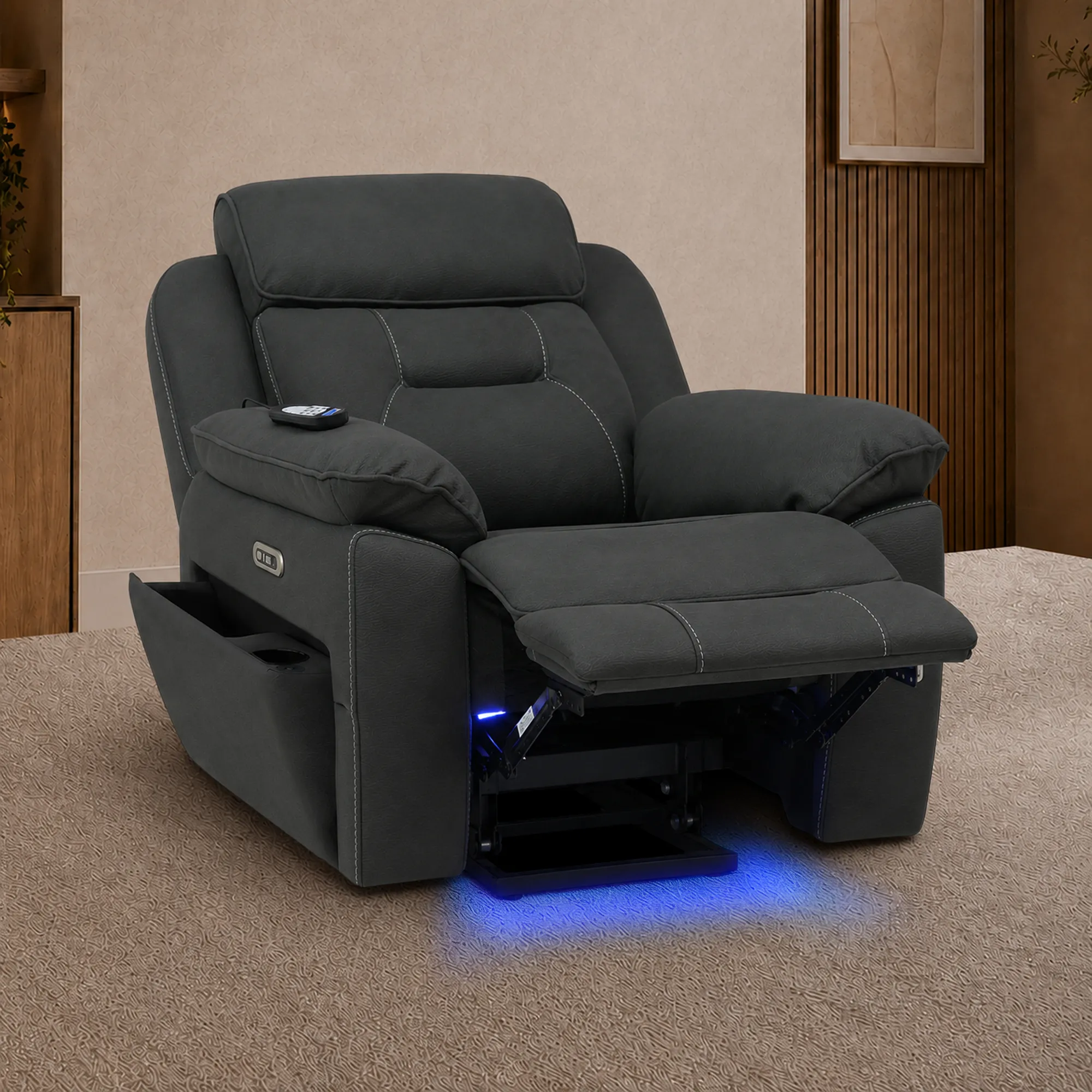 Electric Riser Recliner Chair in Charcoal Grey Fabric | Dual Motor Rise & Recline Armchair with Massage, Heat & Power Headrest | Mobility Chair for Elderly | Florence | The Sofa Shop - Image 6