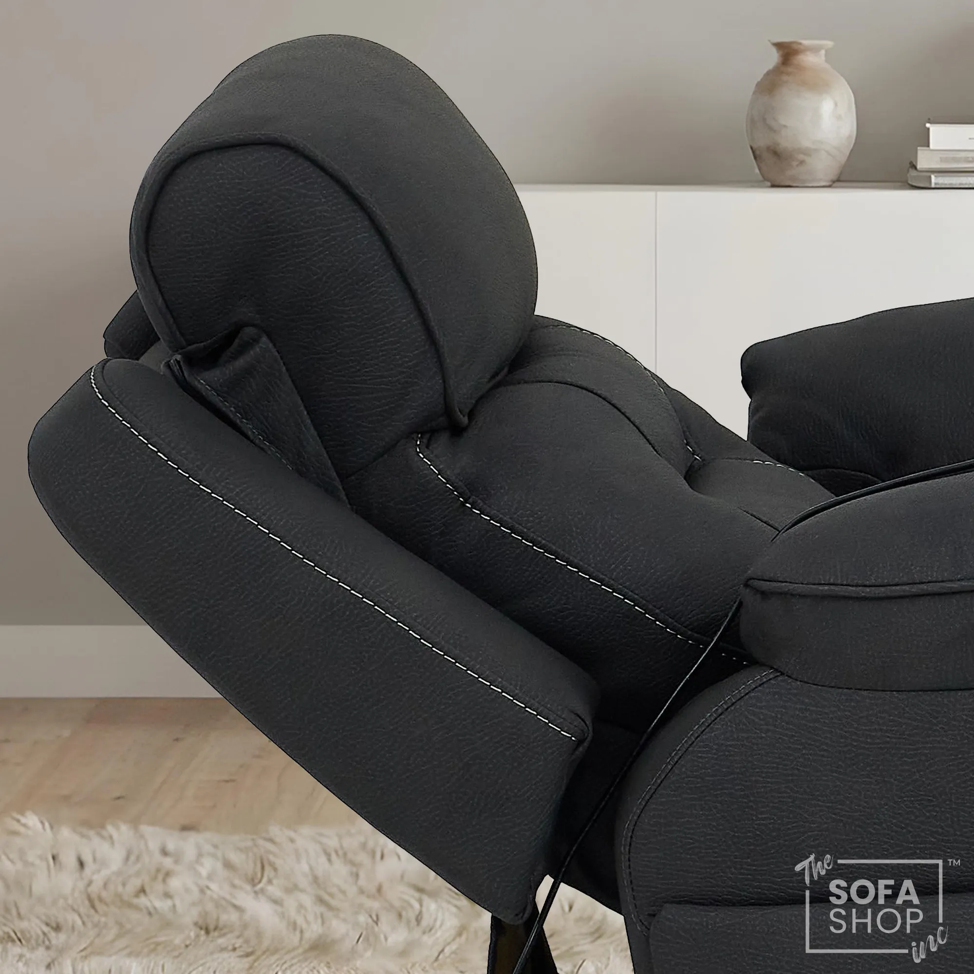 Electric Riser Recliner Chair in Charcoal Grey Fabric | Dual Motor Rise & Recline Armchair with Massage, Heat & Power Headrest | Mobility Chair for Elderly | Florence | The Sofa Shop - Image 9