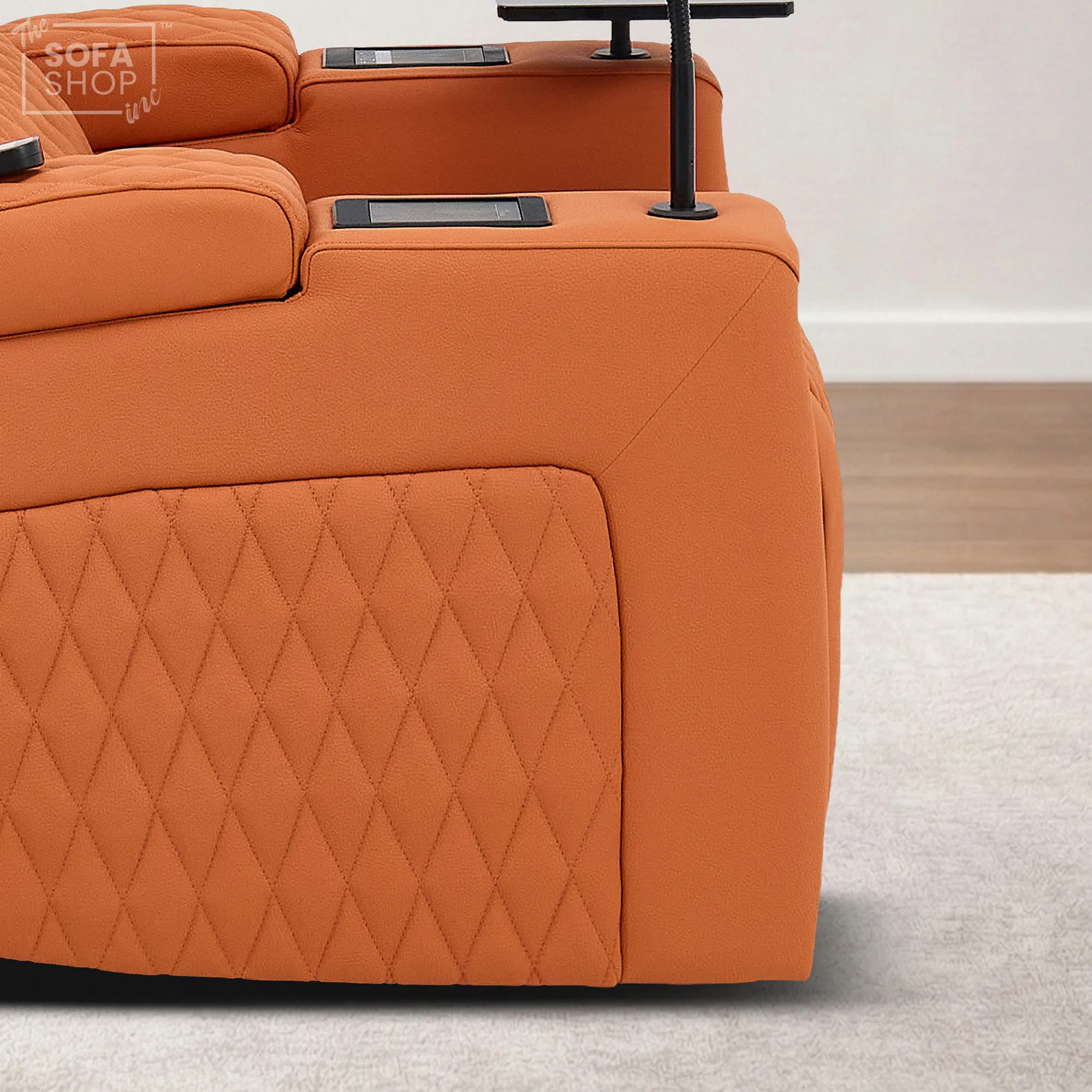 1 Seater Electric Dual Lift Riser Cinema Chair | Power Recline, Heated Lumbar + Massage & Cooling & Heating Cup Holders | Orange Real Leather Riser Armchair with Tray Tables | Assisi | The Sofa Shop - Image 16