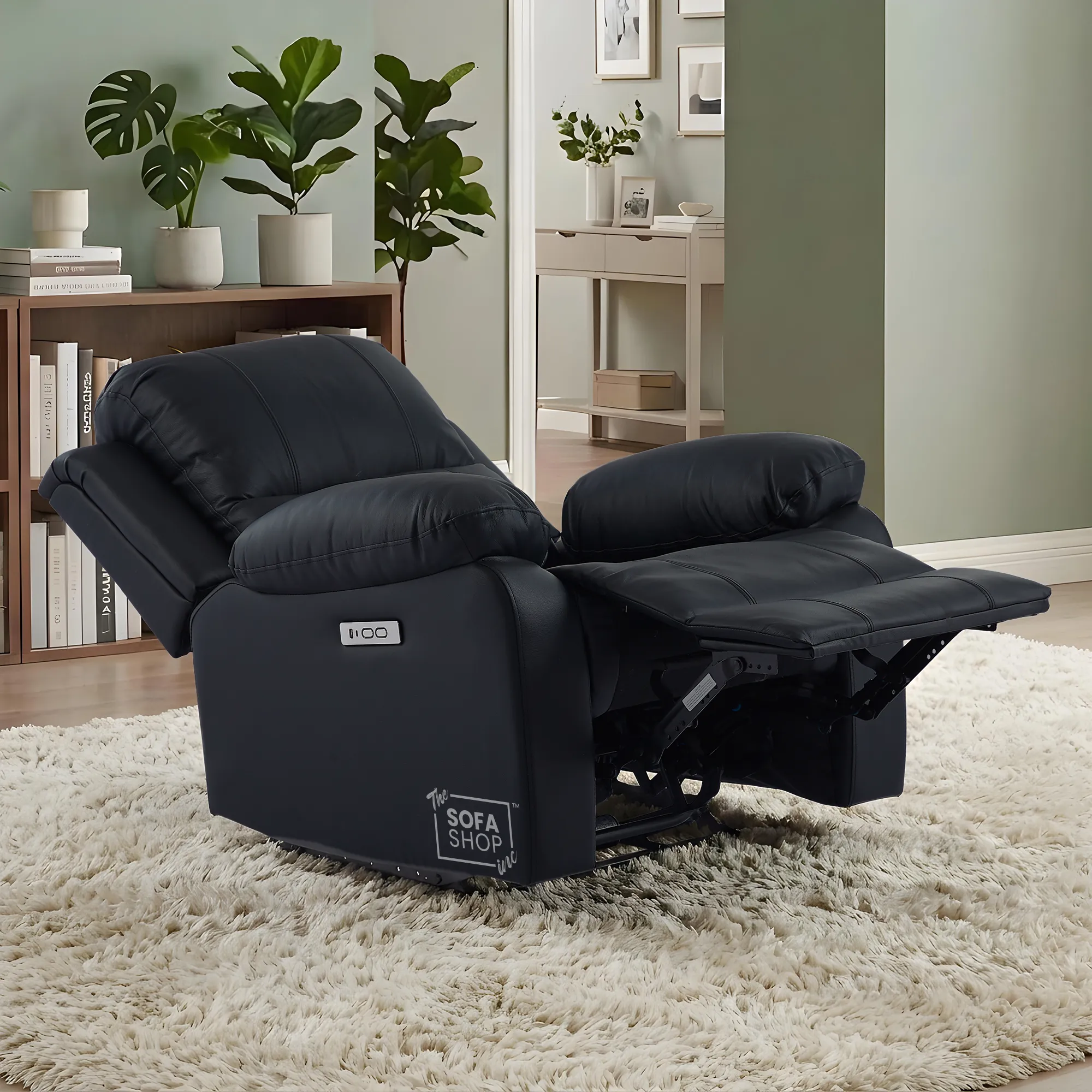 1 Seater Black Real Leather Electric Recliner Armchair | Smooth Power Recliner Mechanism & High-Speed USB-C | Trento | The Sofa Shop - Image 3