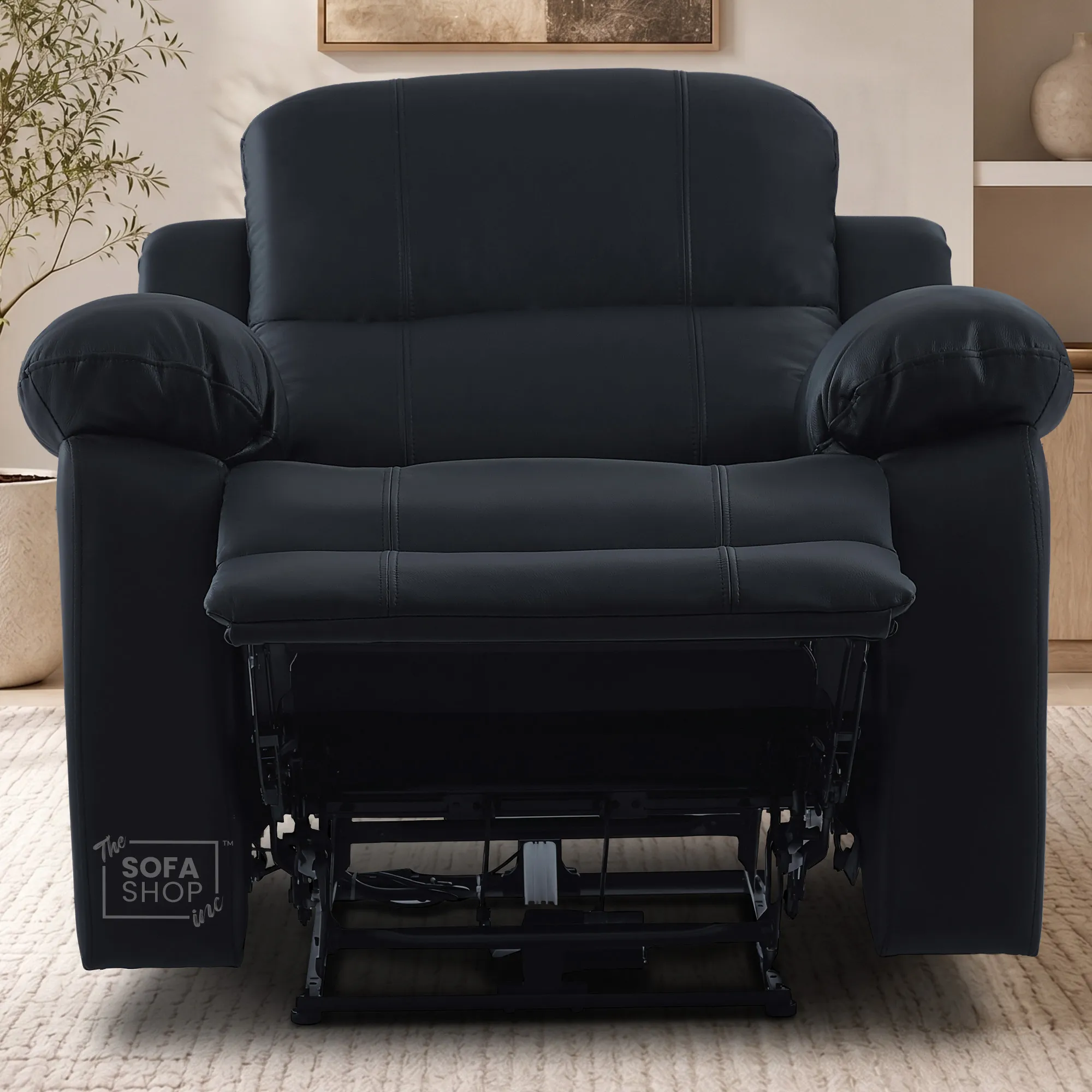 1 Seater Black Real Leather Electric Recliner Armchair | Smooth Power Recliner Mechanism & High-Speed USB-C | Trento | The Sofa Shop - Image 4