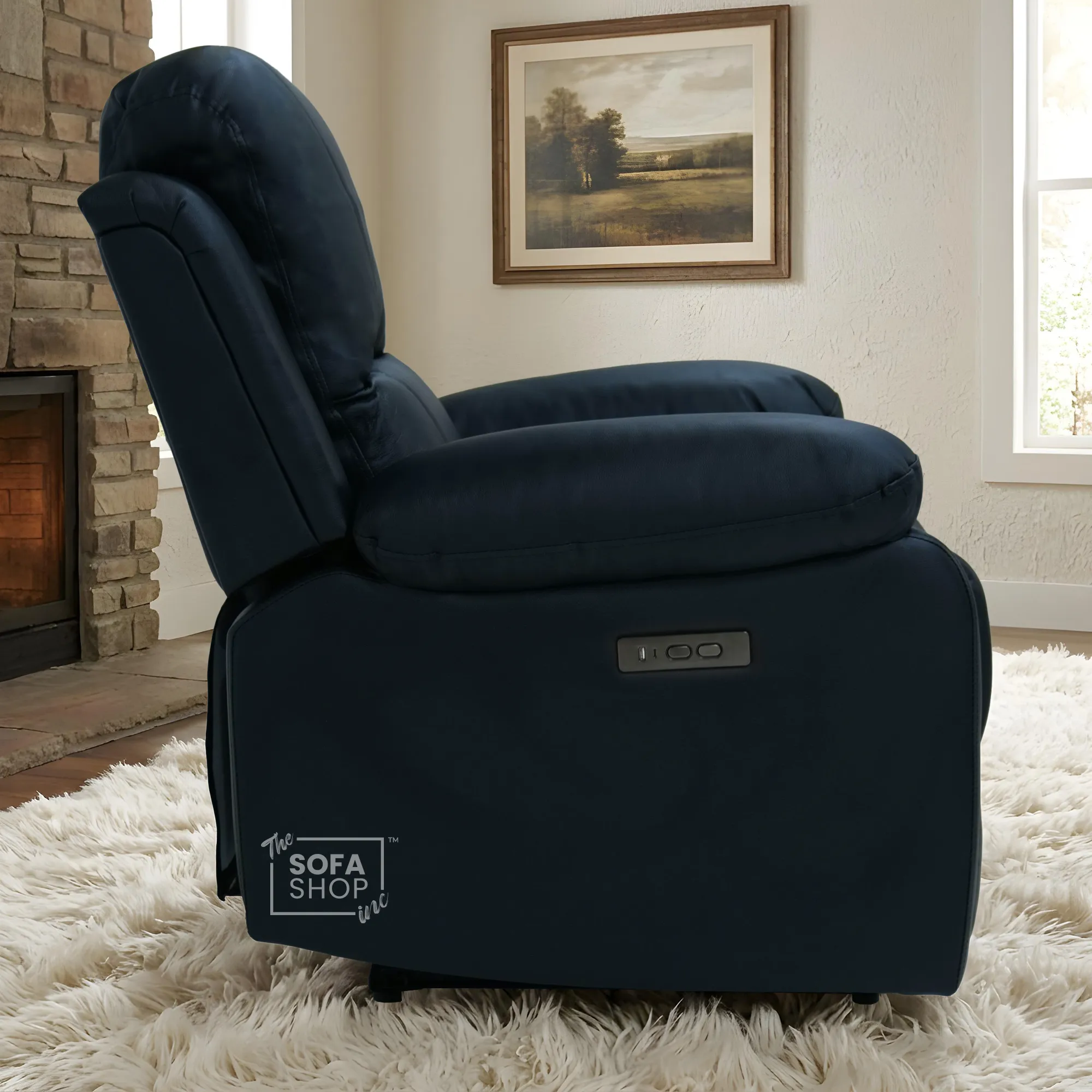 1 Seater Black Real Leather Electric Recliner Armchair | Smooth Power Recliner Mechanism & High-Speed USB-C | Trento | The Sofa Shop - Image 6