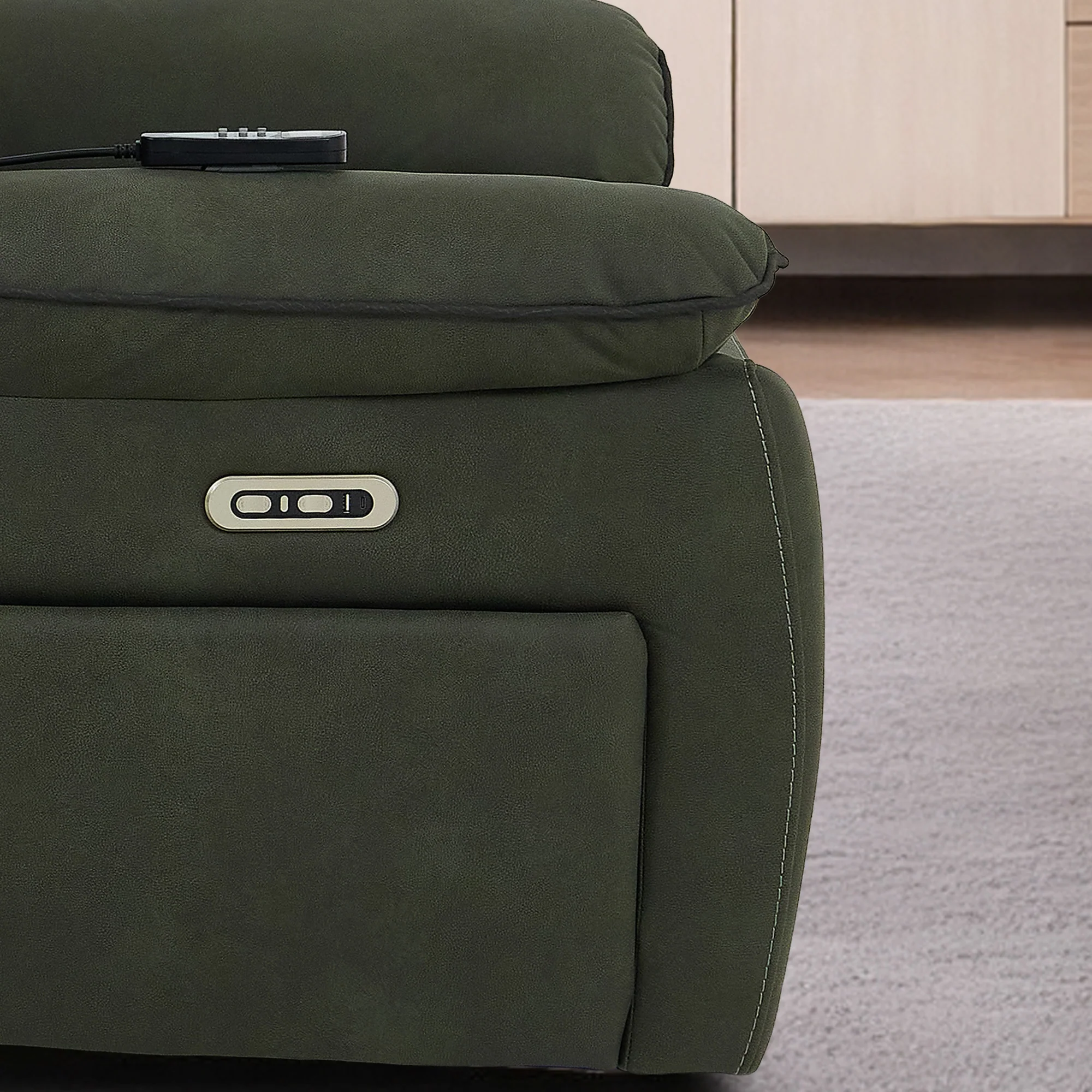 1 Seater Electric Recliner Chair in Green Fabric | Hi-Tech Chair with Vibration Massage + Heated Lumbar + Power Headrest + Power Grommet + USB+C Charging | Florence | The Sofa Shop - Image 15