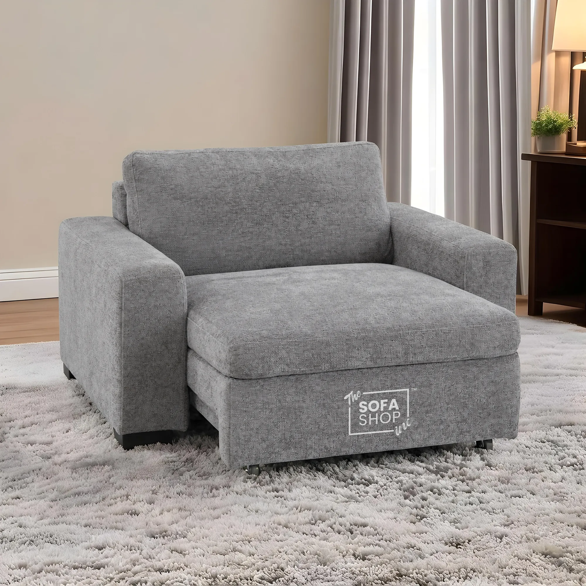 Power Sliding Sofa & Sofa Bed In One | 1 Seater Electric Extendable Chair | USB+C Charging & Grey Chenille Fabric | Home Cinema Seating | Palma | The Sofa Shop