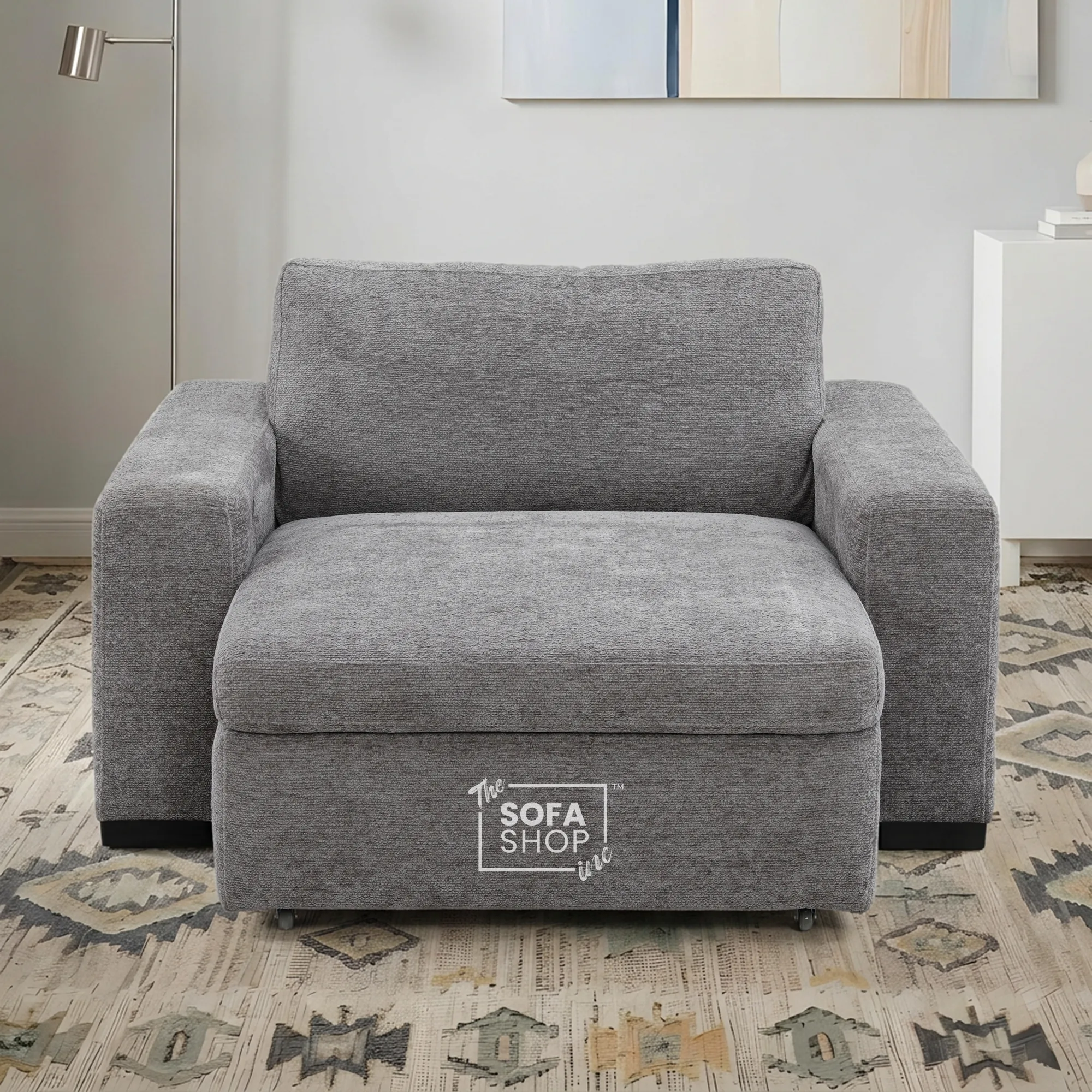 Power Sliding Sofa & Sofa Bed In One | 1 Seater Electric Extendable Chair | USB+C Charging & Grey Chenille Fabric | Home Cinema Seating | Palma | The Sofa Shop - Image 2