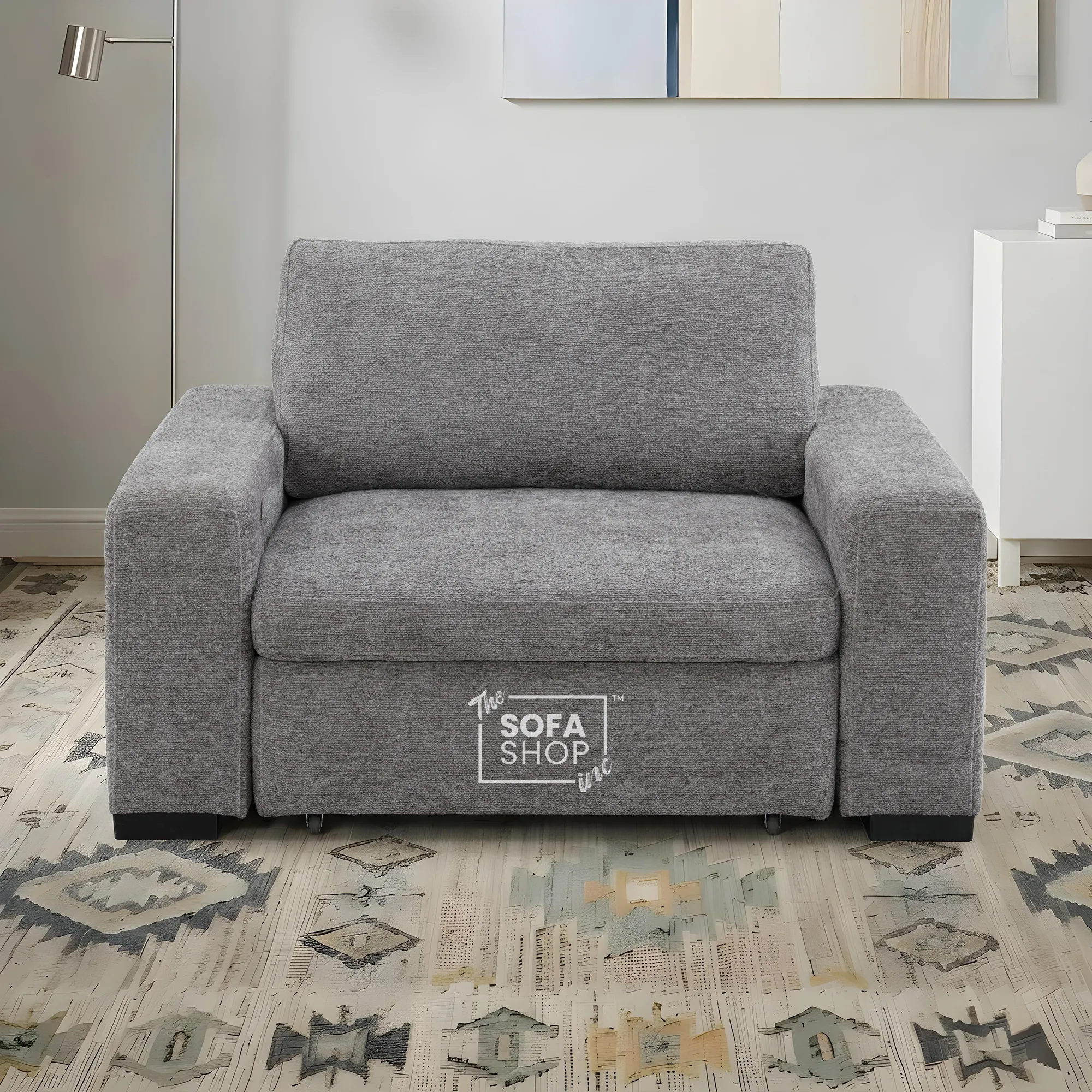 Power Sliding Sofa & Sofa Bed In One | 1 Seater Electric Extendable Chair | USB+C Charging & Grey Chenille Fabric | Home Cinema Seating | Palma | The Sofa Shop - Image 3