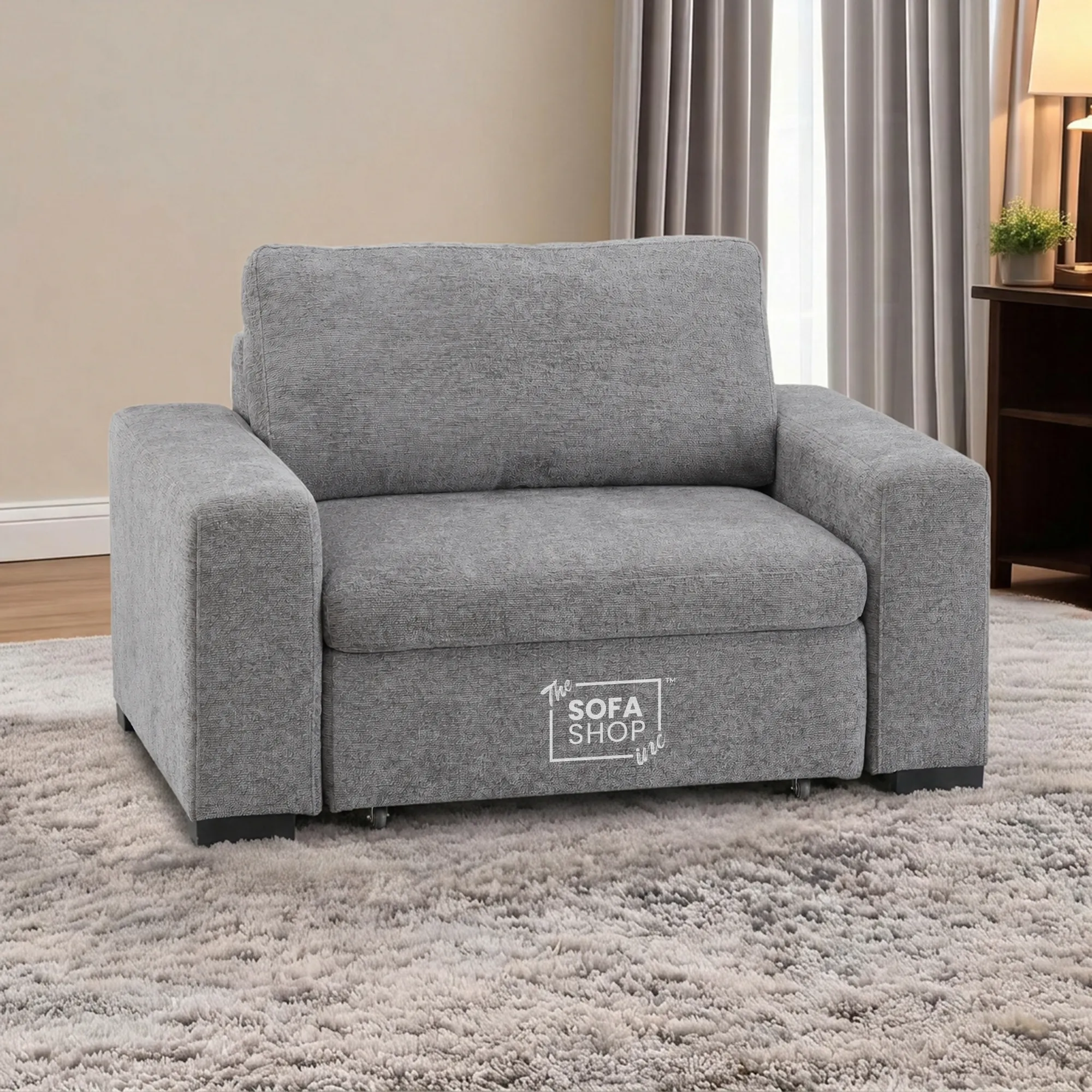 Power Sliding Sofa & Sofa Bed In One | 1 Seater Electric Extendable Chair | USB+C Charging & Grey Chenille Fabric | Home Cinema Seating | Palma | The Sofa Shop - Image 4