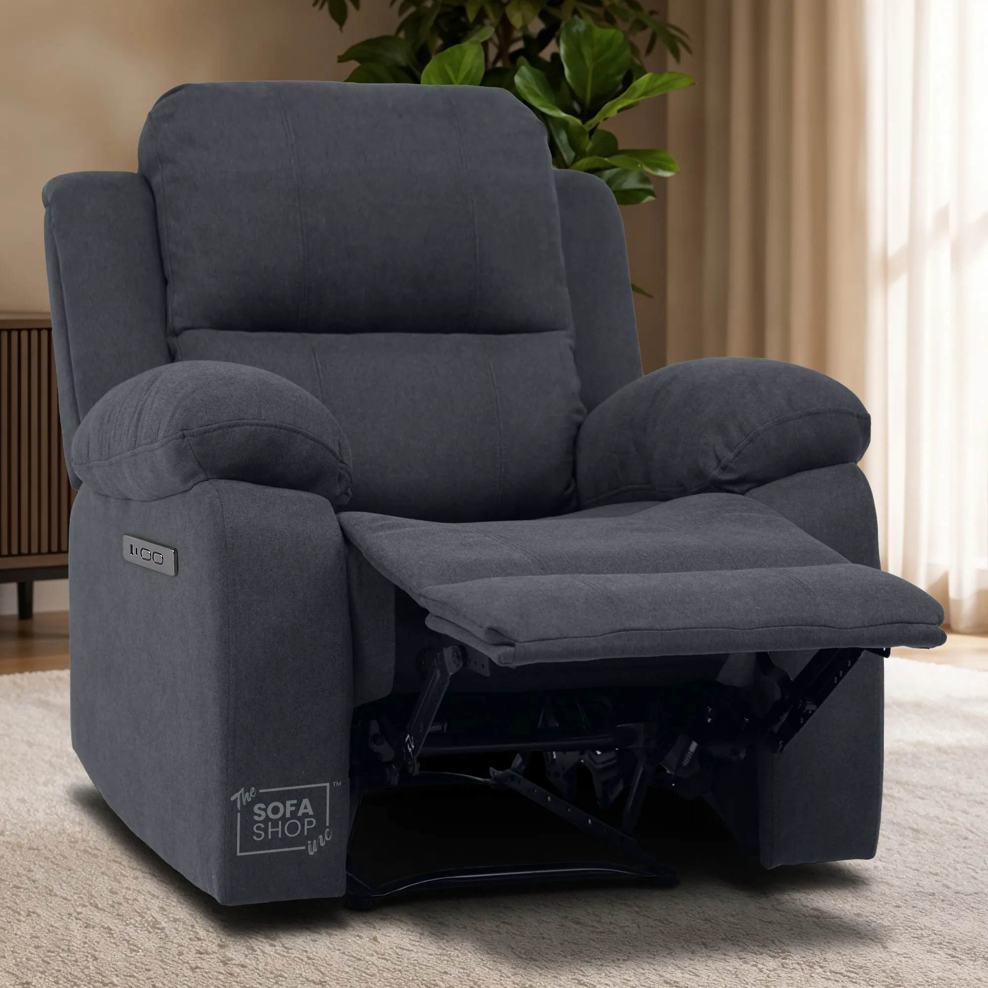 1 Seater Electric Recliner Chair in Grey Fabric | Power Chair with Electric Recline, Padded Lumbar Support, USB+C Charging | Trento | The Sofa Shop - Image 3