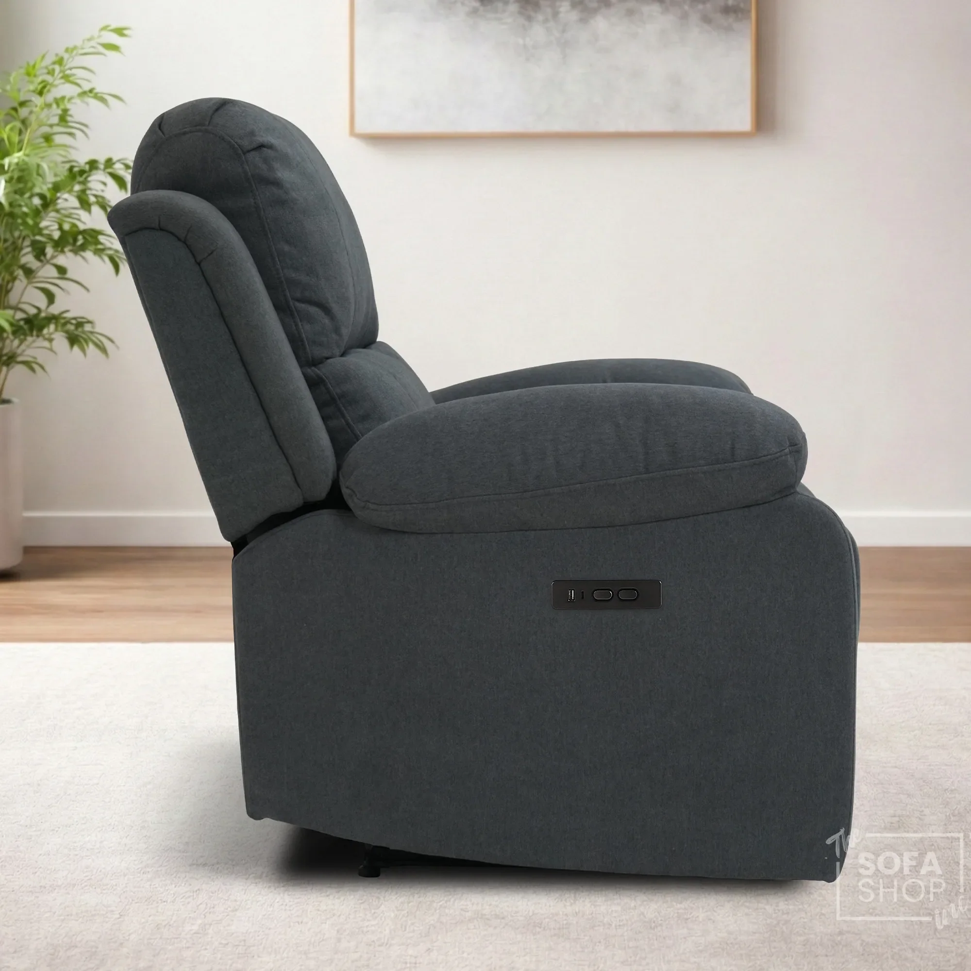 1 Seater Electric Recliner Chair in Grey Fabric | Power Chair with Electric Recline, Padded Lumbar Support, USB+C Charging | Trento | The Sofa Shop - Image 4