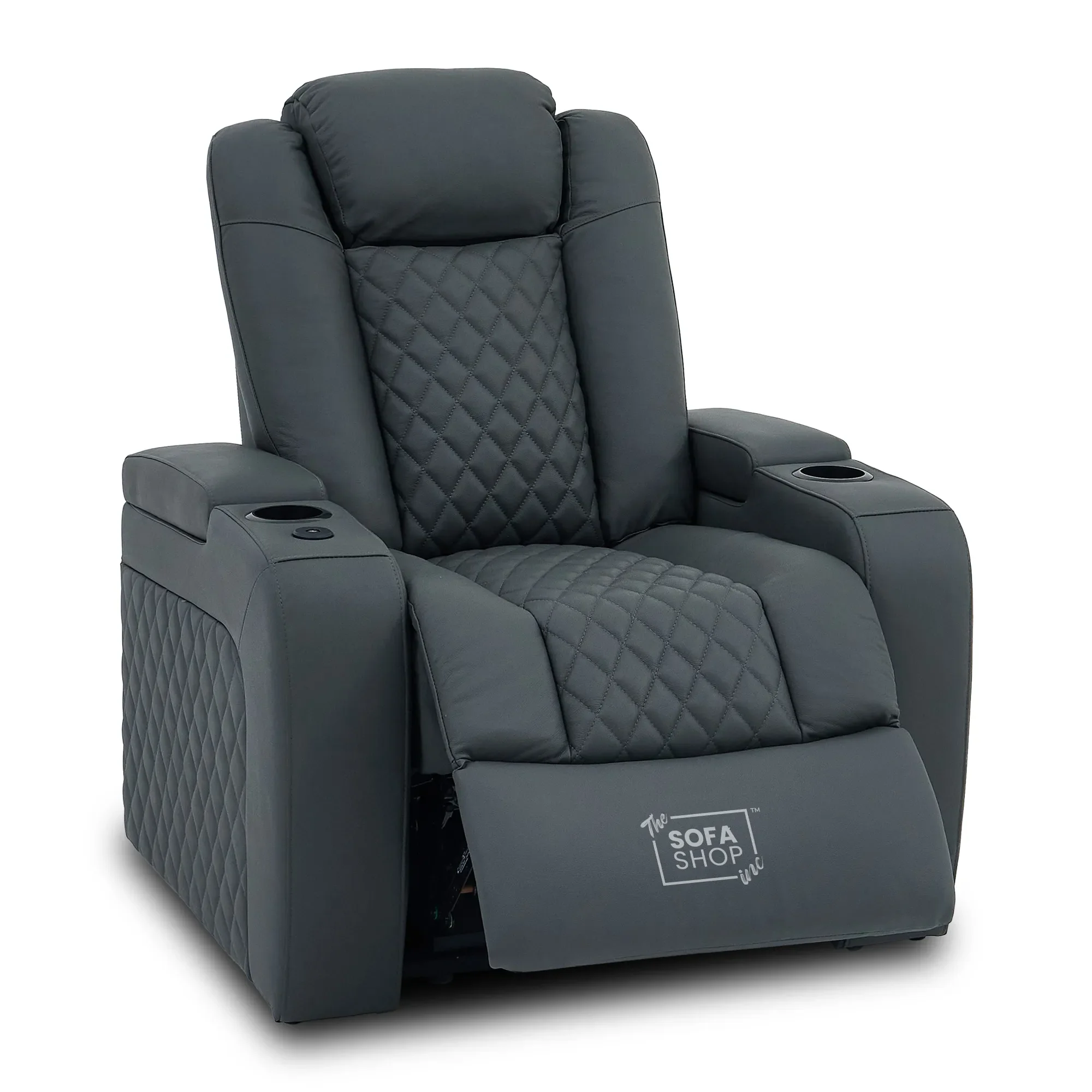 1 Seater Real Leather Electric Recliner Cinema Chair in Grey | Massage, Power Lumbar, Power Headrest, Power Grommet | Milano | The Sofa Shop - Image 12