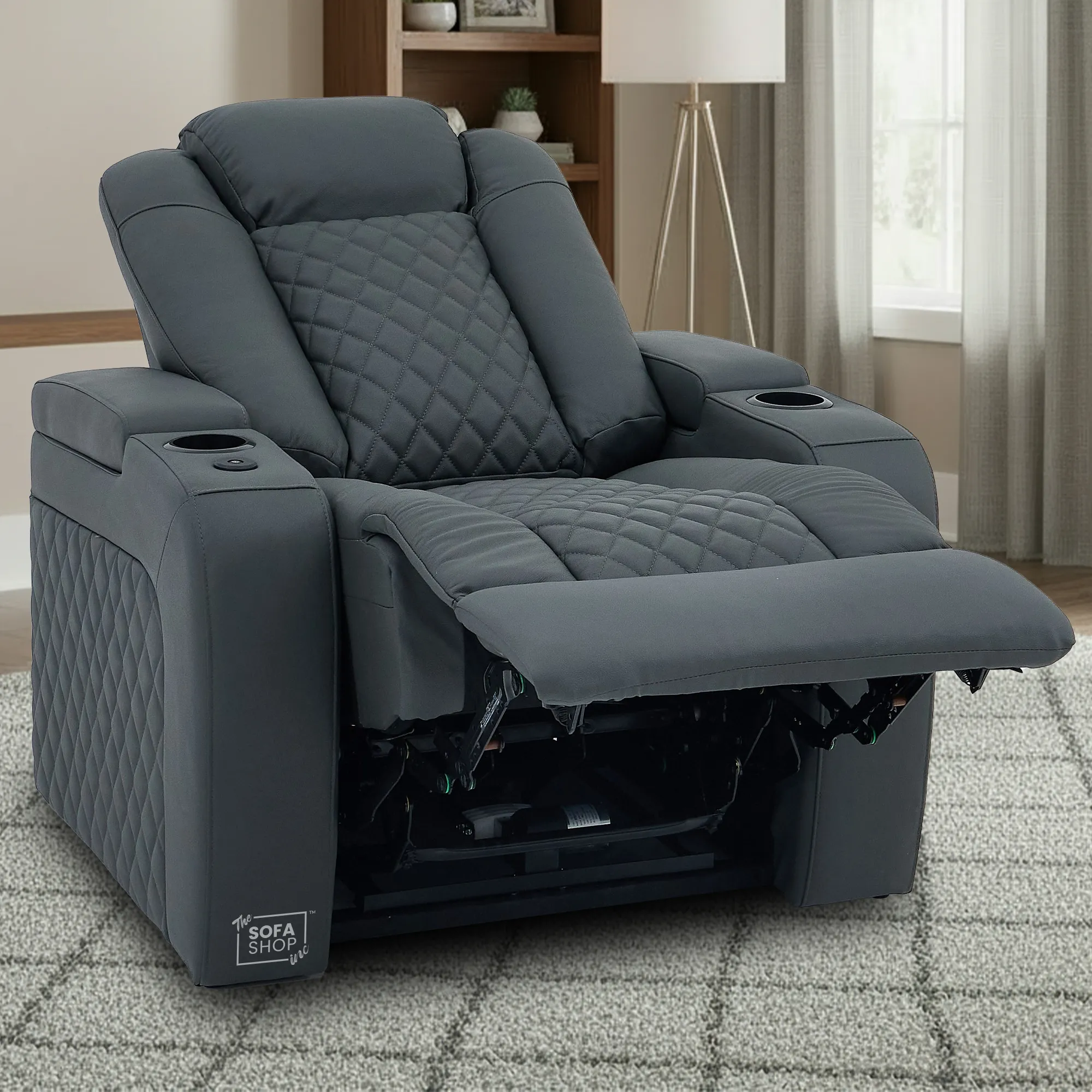 1 Seater Real Leather Electric Recliner Cinema Chair in Grey | Massage, Power Lumbar, Power Headrest, Power Grommet | Milano | The Sofa Shop - Image 3